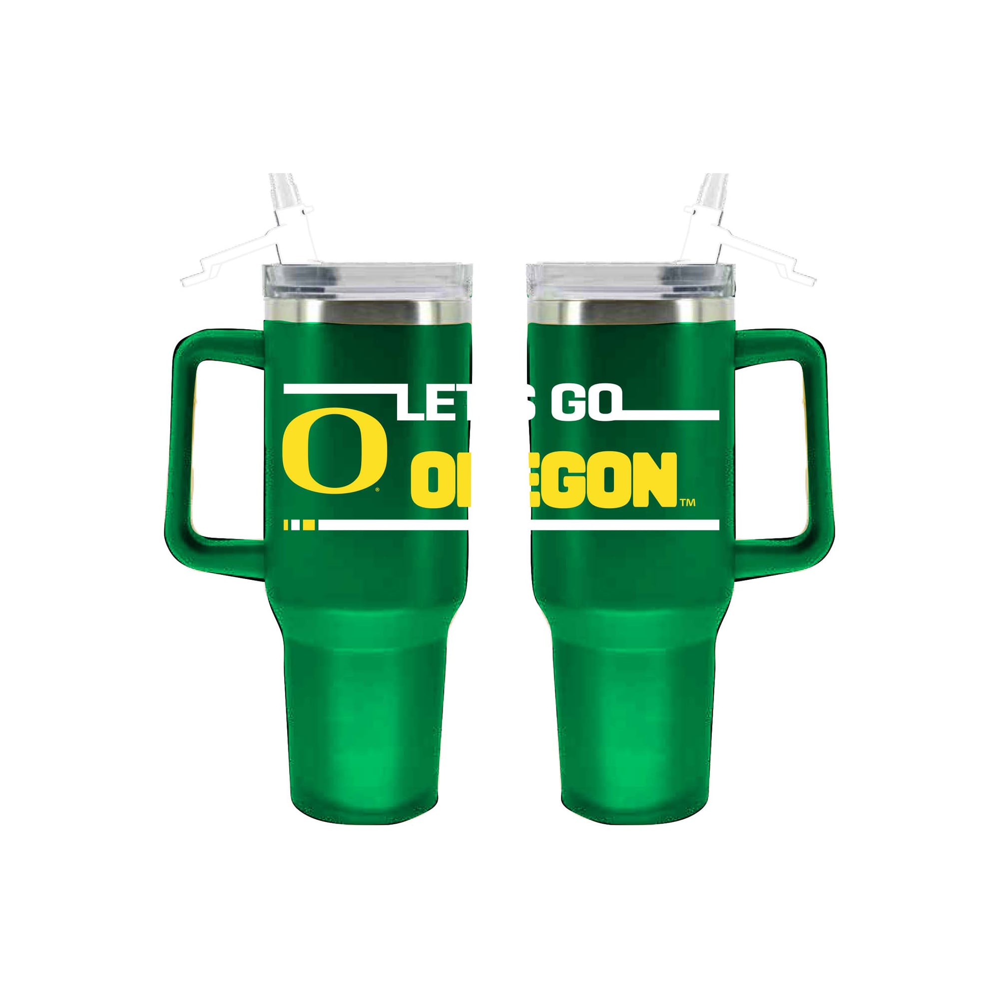 Gobelet isotherme The Memory Company Oregon Ducks de 1,2 L (40 oz) en acier inoxydable aux couleurs de l'équipe, avec paille rabattable.