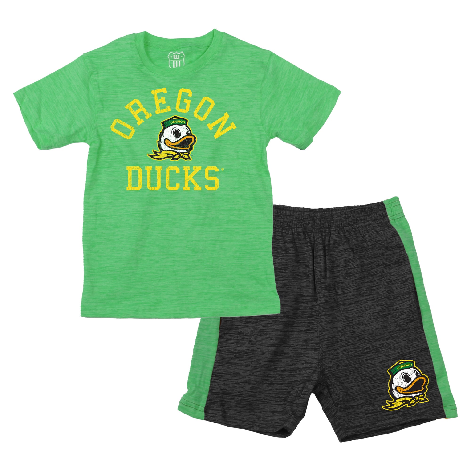 Ensemble t-shirt et short en laine nuageuse verte Oregon Ducks pour tout-petits Wes & Willy