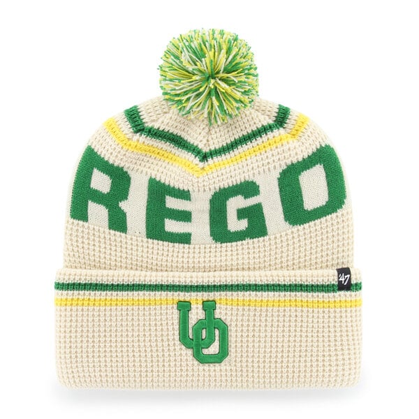 Bonnet unisexe '47 Cream Oregon Ducks en maille gaufrée à revers avec pompon