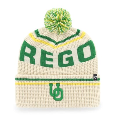  Oregon Ducks '47 Unisex Quattrle Waffle Cuffed Knit Hat with Pom - Cream
