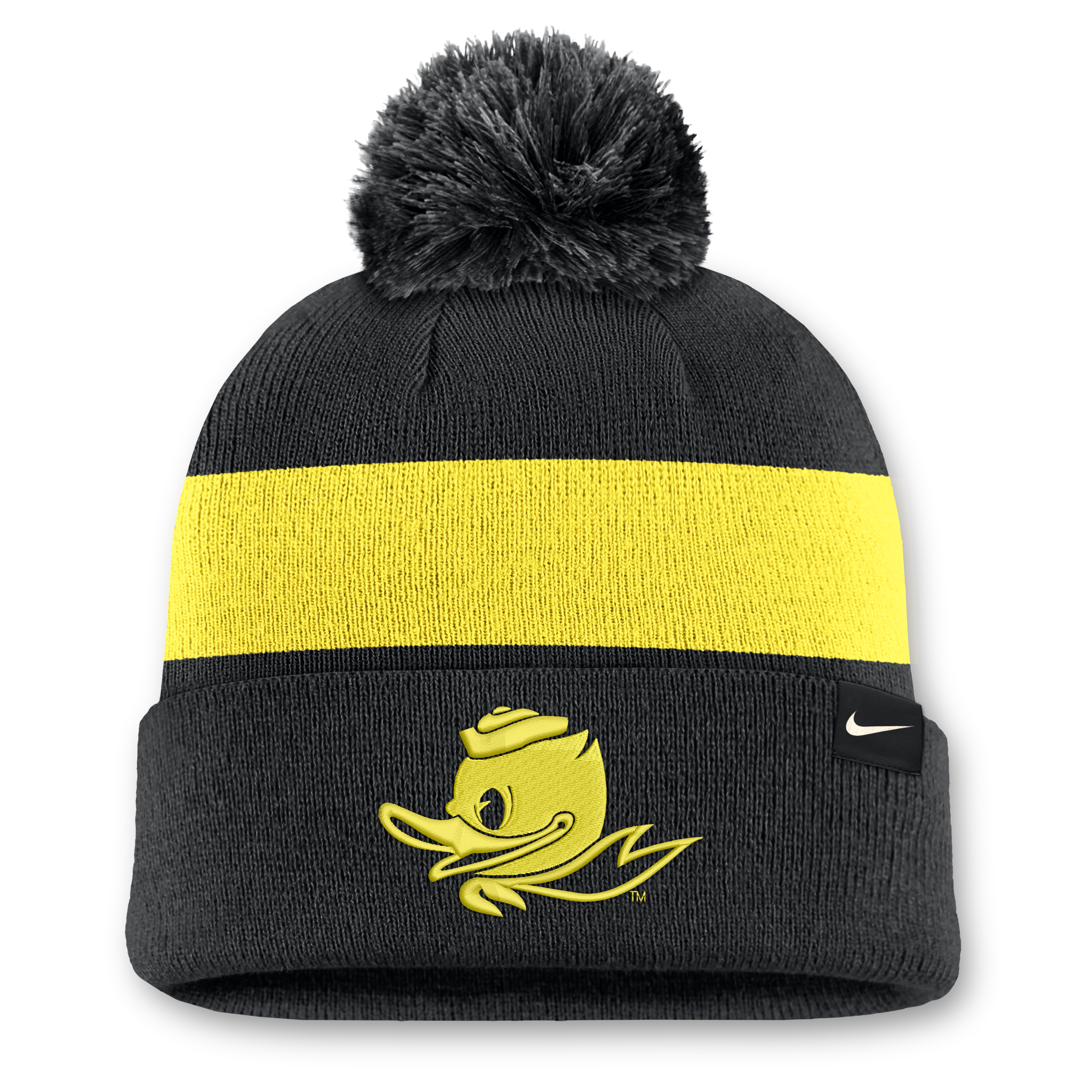 Bonnet unisexe Nike noir Oregon Ducks Primetime Stripe à revers et pompon