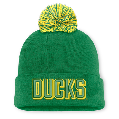 Bonnet unisexe Nike Oregon Ducks avec pompon et logo à lettres - Vert