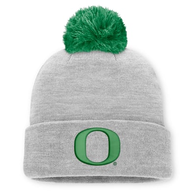 Bonnet unisexe Oregon Ducks Nike Primetime Script à revers et pompon - Gris chiné
