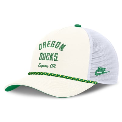 Casquette trucker unisexe Nike Oregon Ducks, modèle Mascot Rope, ajustable - Blanche