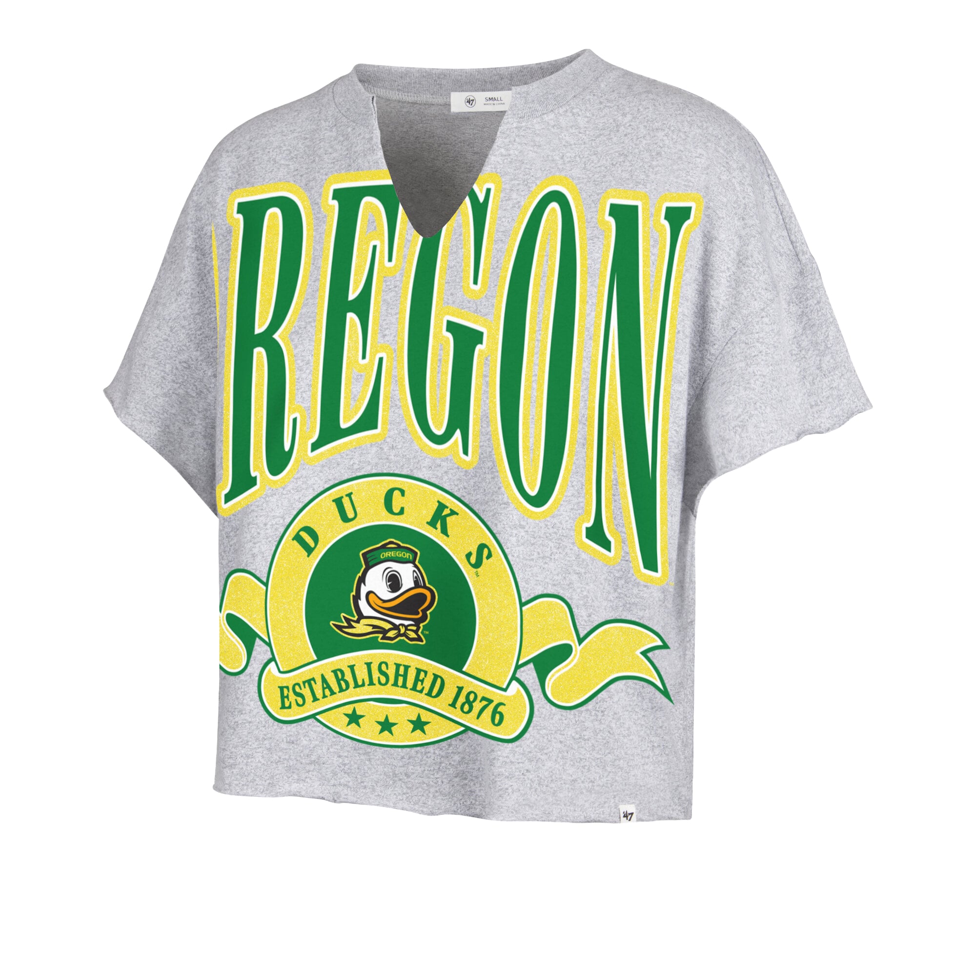 Women's '47  Gray Oregon Ducks Banners Out Oversized Notch-Neck T-Shirt