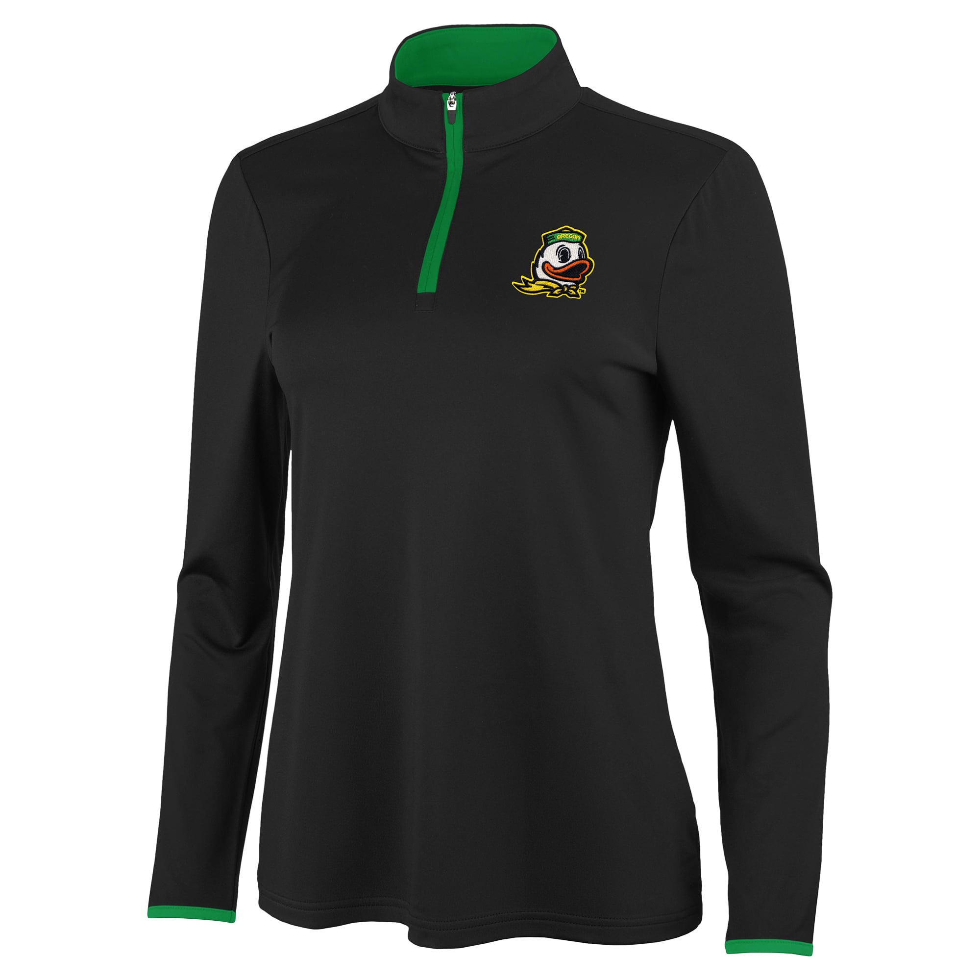 Pull à col zippé Antigua Brink noir et vert Oregon Ducks pour femme