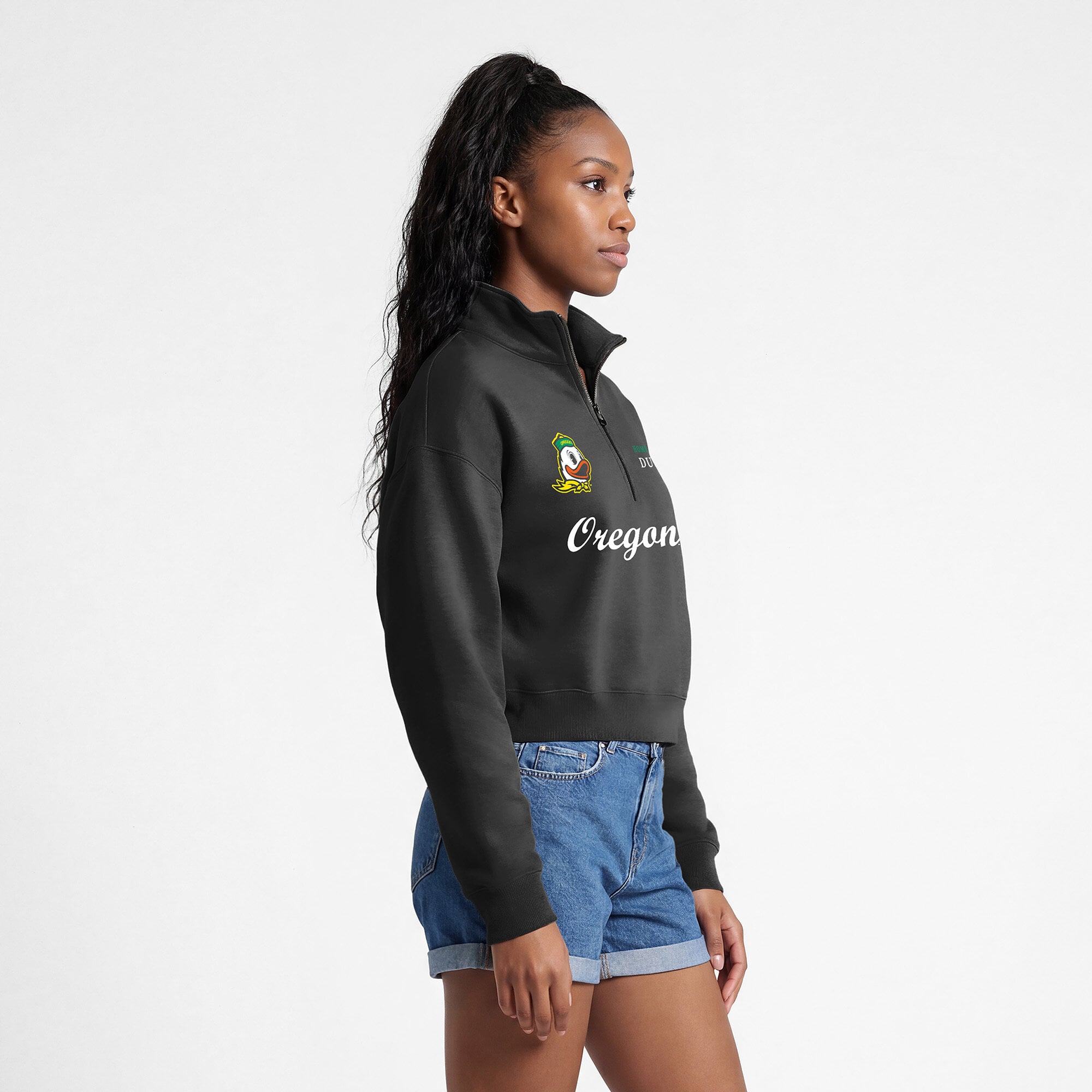 Women's Champion Black Oregon Ducks Academic Triumph Quarter-Zip Tri-Blend Pullover
