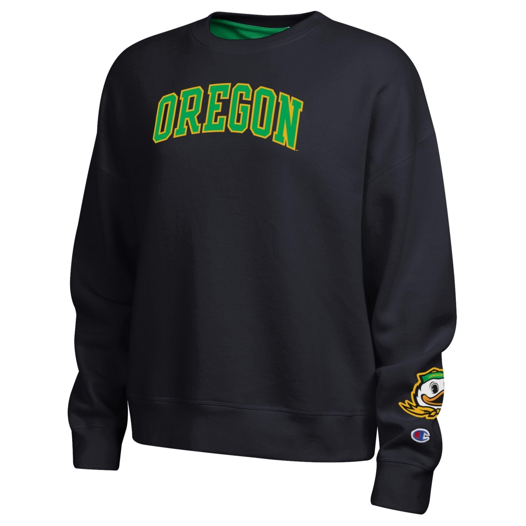 Women's Champion  Black Oregon Ducks Fleece Crew Sweatshirt