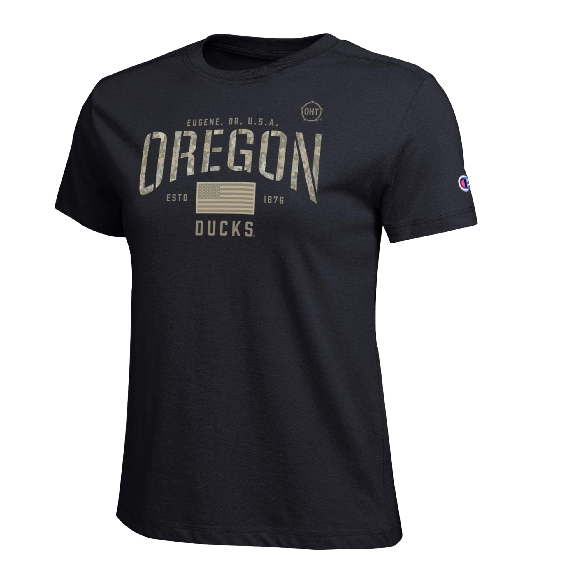 Women's Champion  Black Oregon Ducks Operation Hat Trick Core T-Shirt