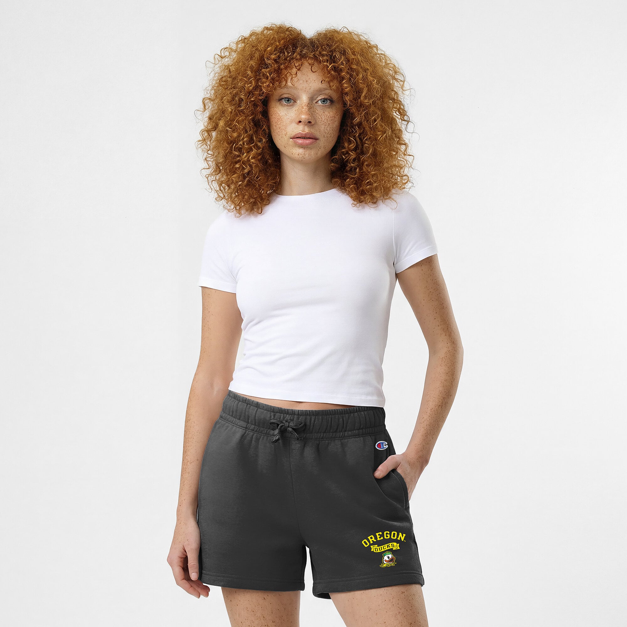 Short Champion noir Oregon Ducks Powerblend à taille élastique pour femme