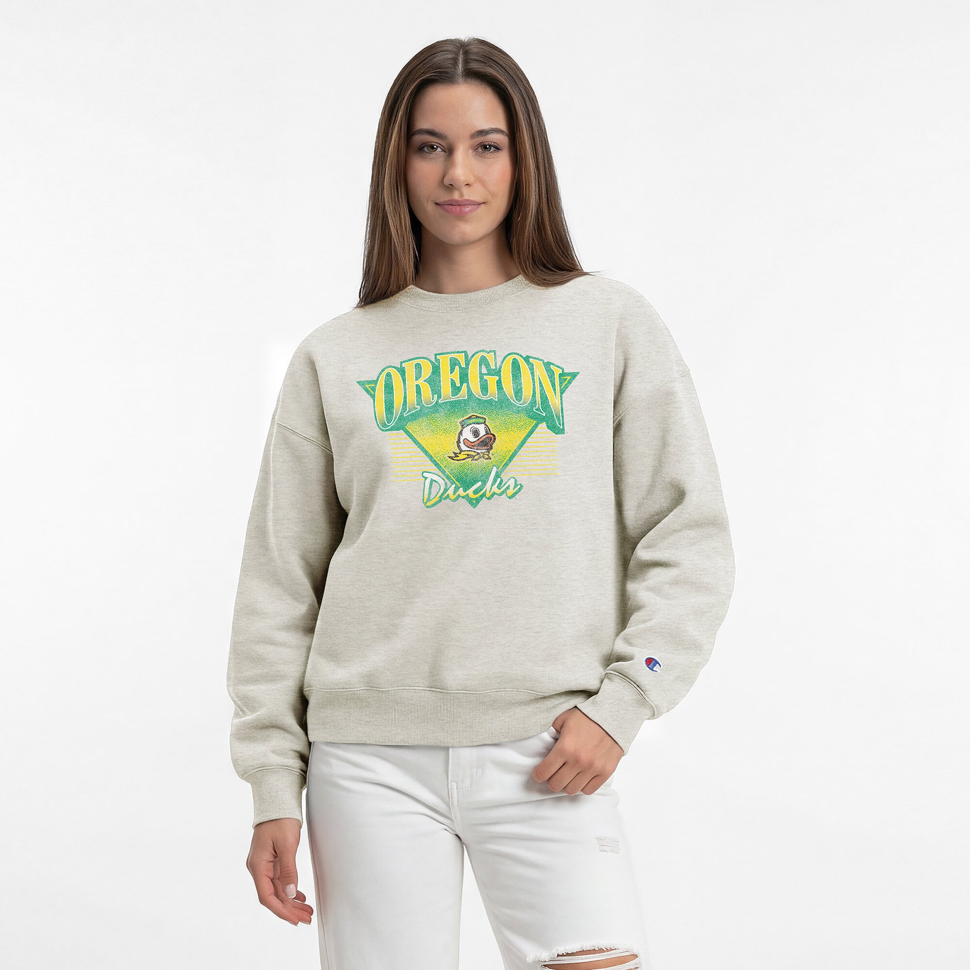 Women's Champion Oatmeal Oregon Ducks All-Star Weave Sweatshirt