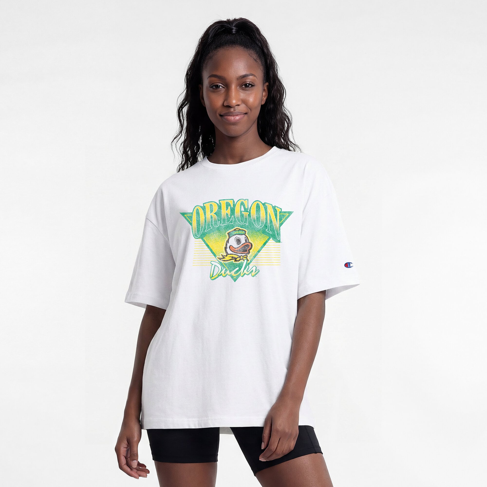 T-shirt rétro oversize Champion White Oregon Ducks pour femmes