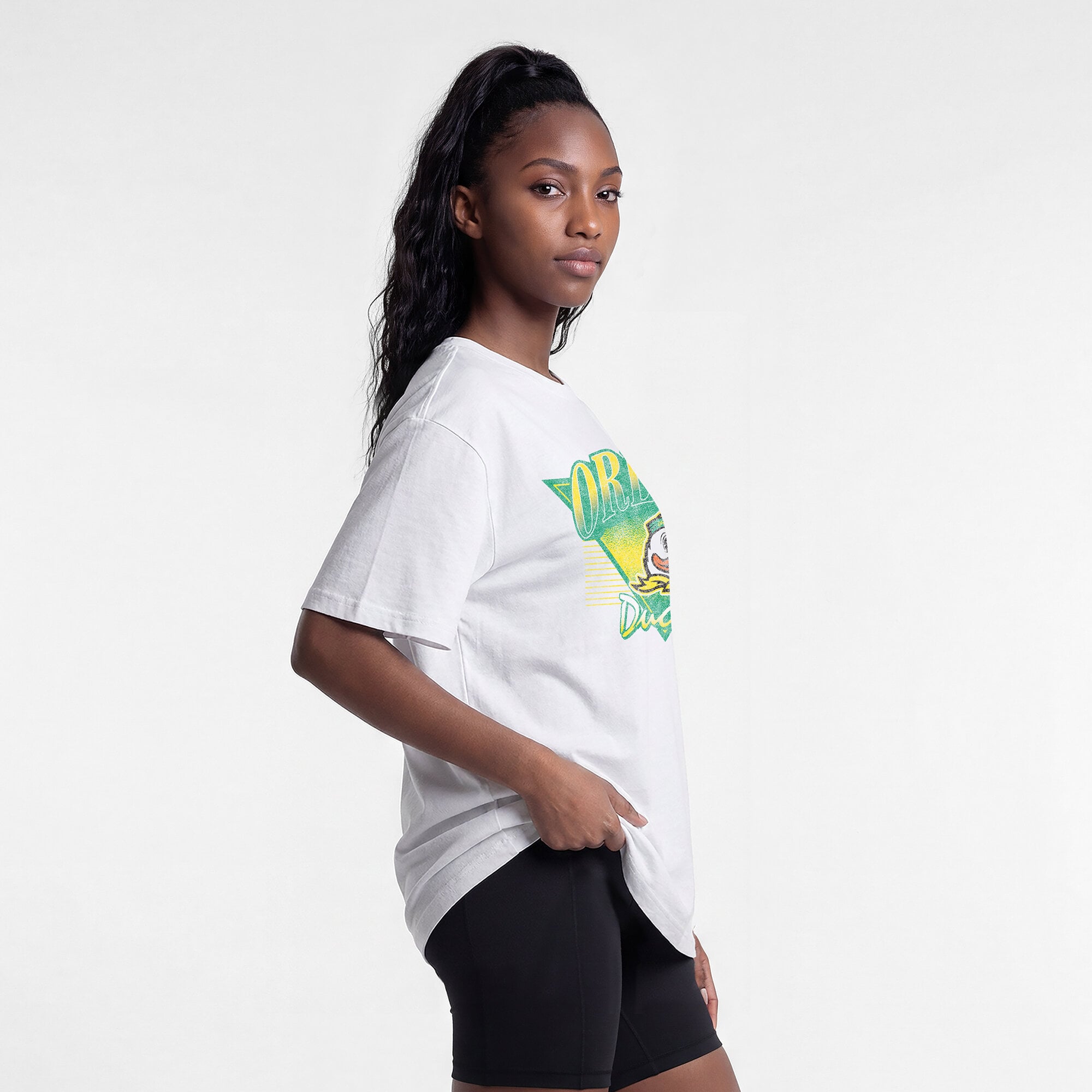 T-shirt rétro oversize Champion White Oregon Ducks pour femmes
