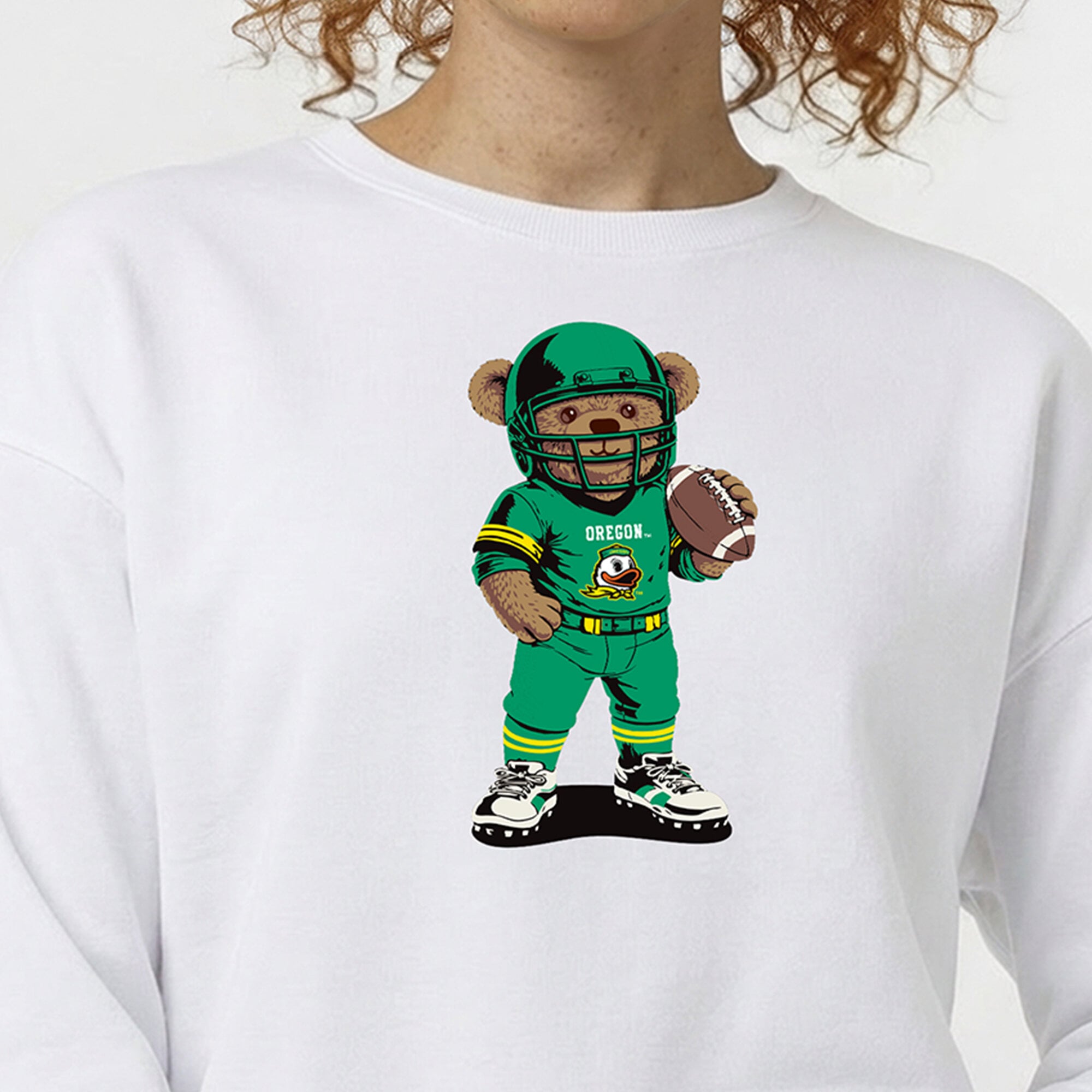 Sweat-shirt Champion blanc pour femmes avec ours en peluche des Oregon Ducks