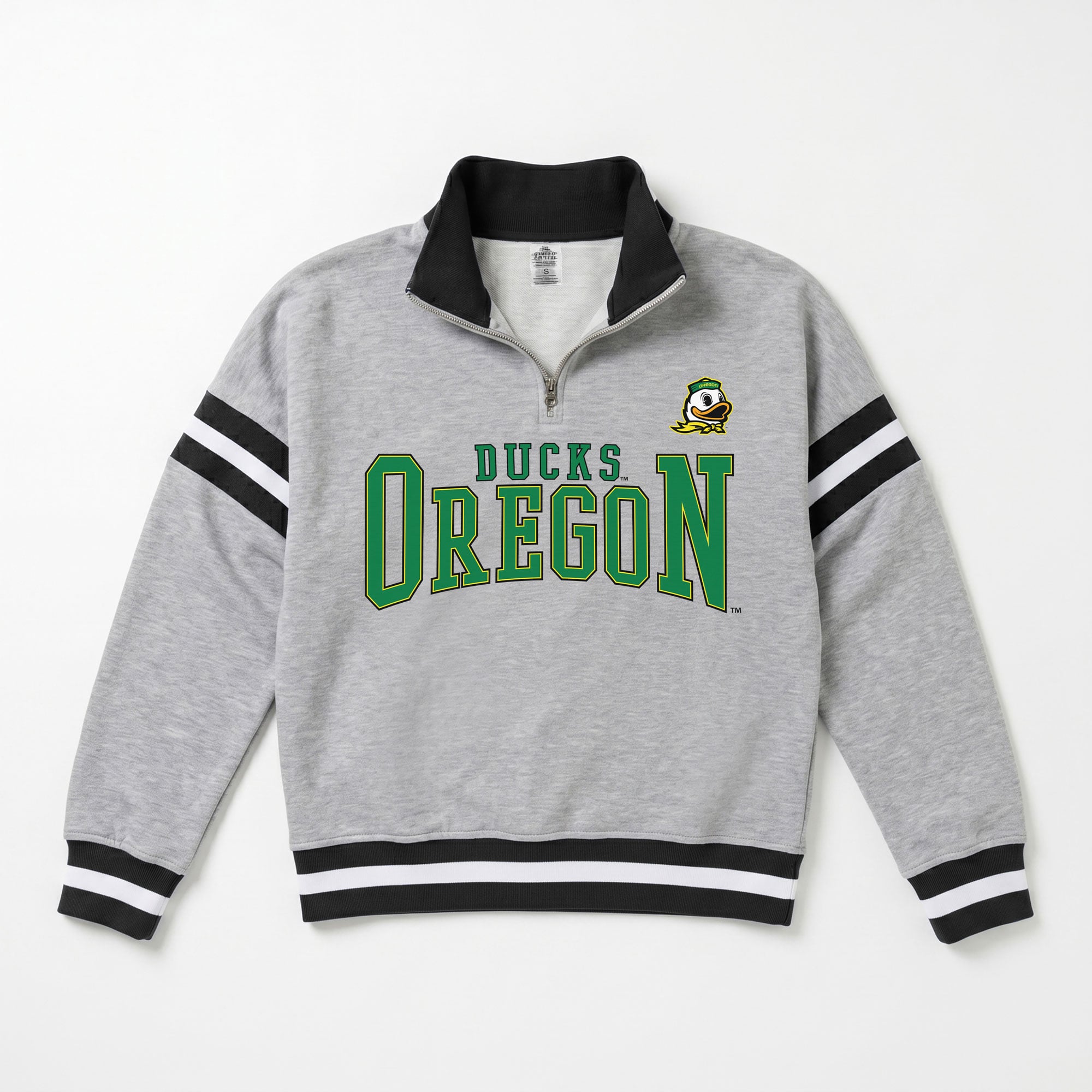 Pull-over à col zippé gris Oregon Ducks Hold the Line pour femme, collection Gameday Couture