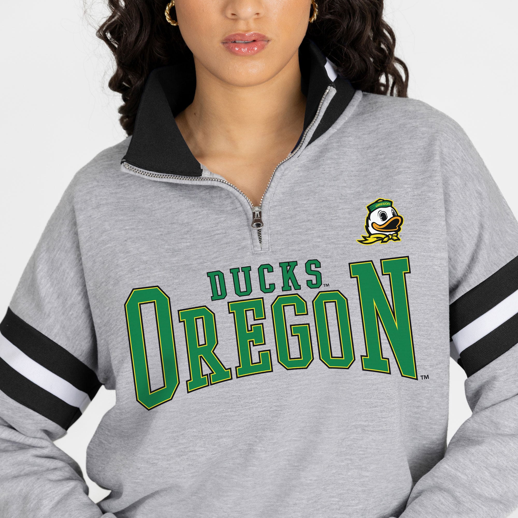 Pull-over à col zippé gris Oregon Ducks Hold the Line pour femme, collection Gameday Couture