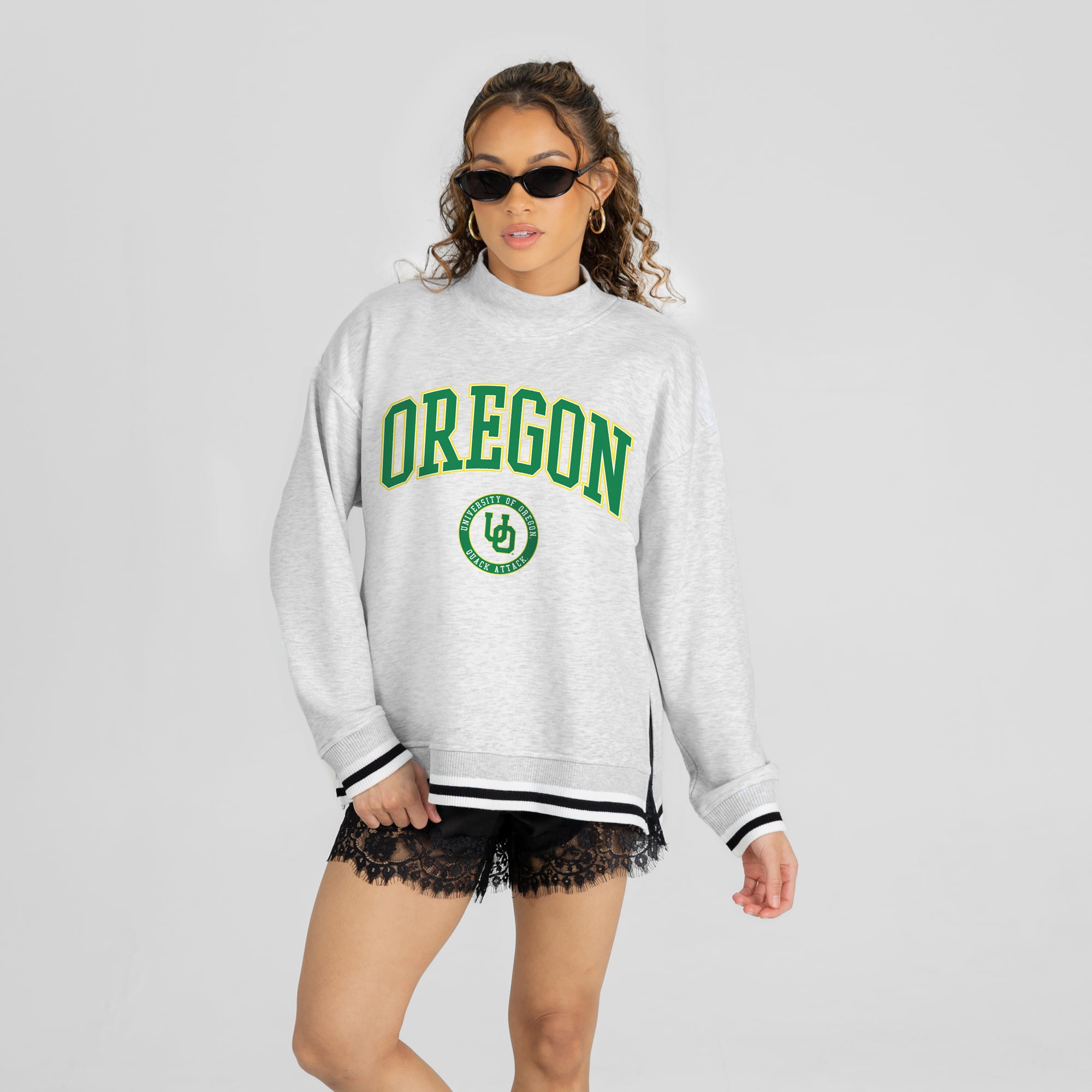Women's Gameday Couture Gray Oregon Ducks Rally Point Contrast Stripe Mock Neck Sweatshirt