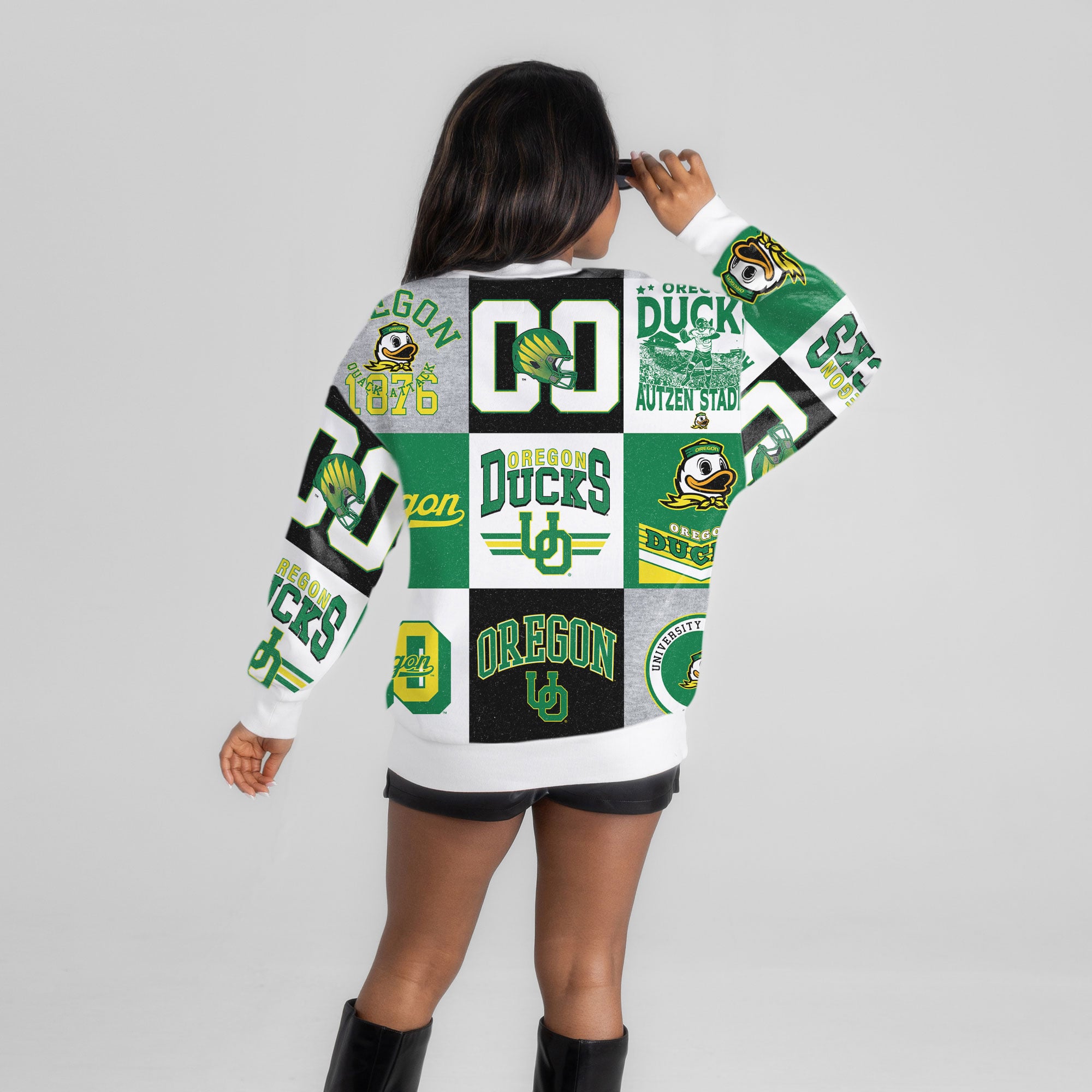 Pull à manches longues patchwork vert Oregon Ducks Highlight Reel pour femme