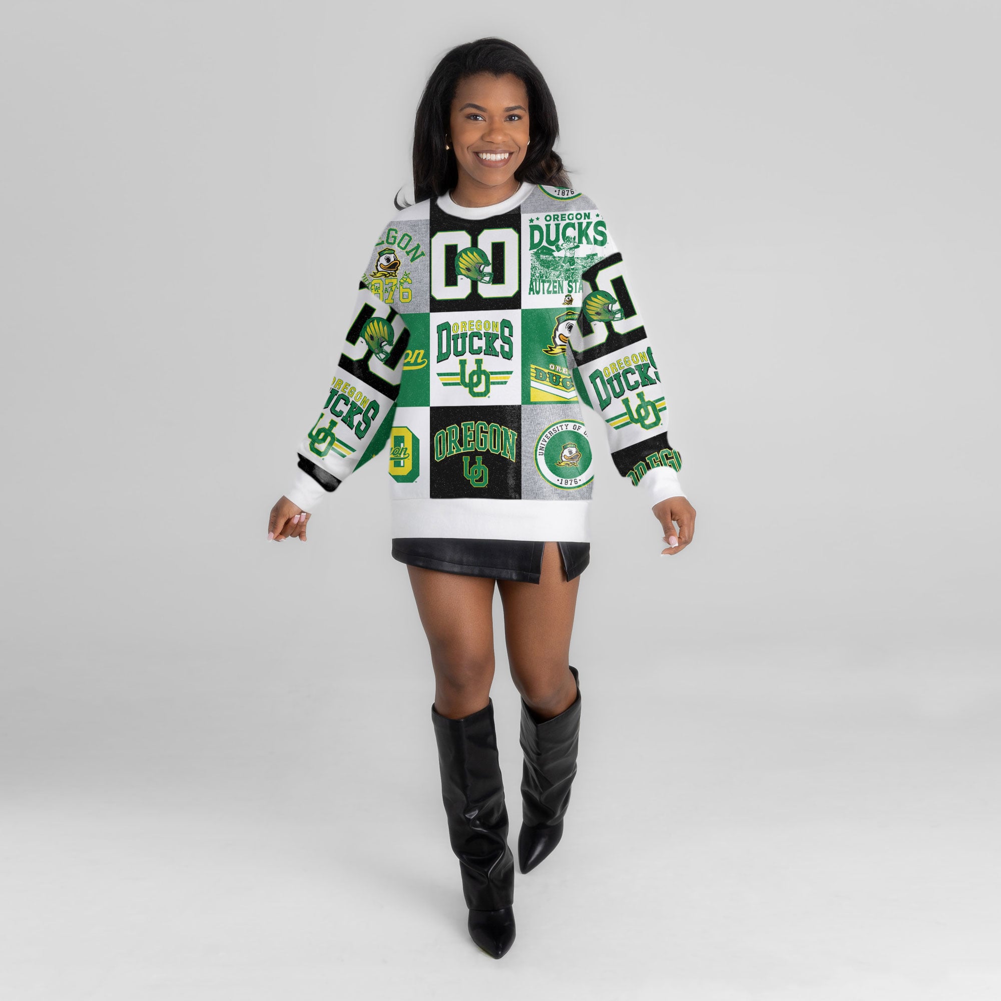 Pull à manches longues patchwork vert Oregon Ducks Highlight Reel pour femme