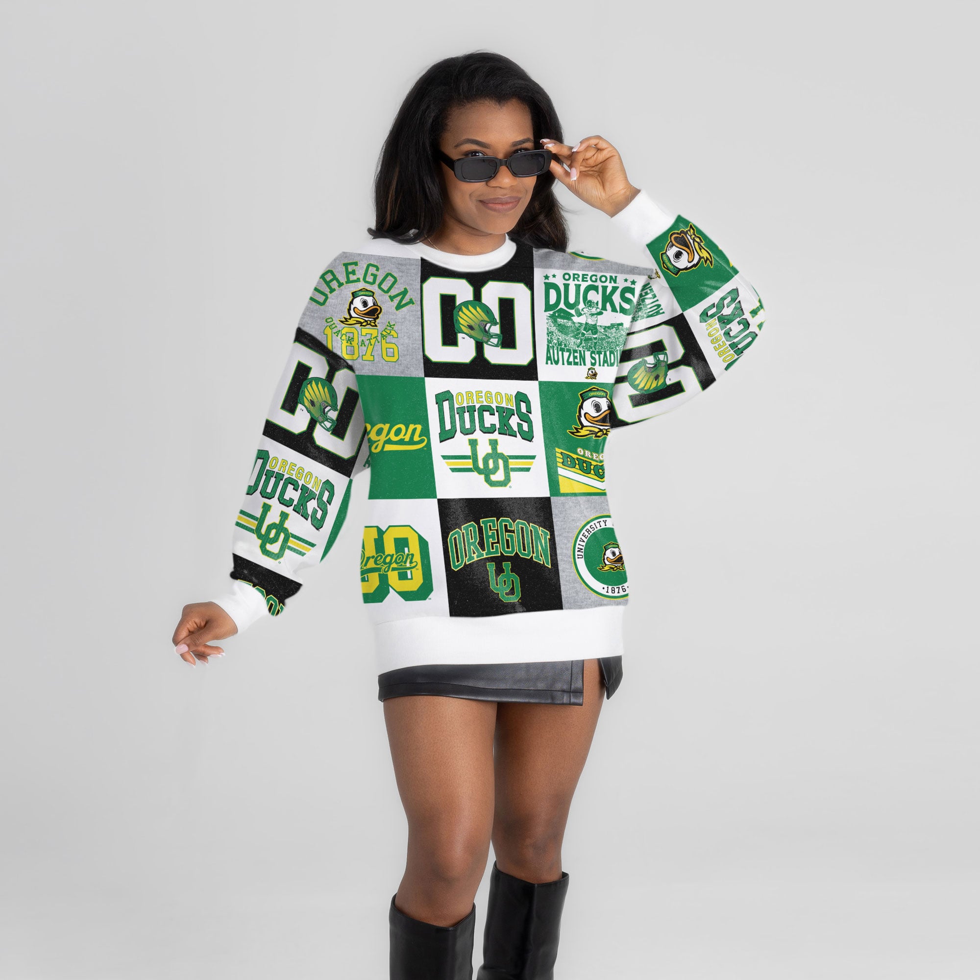 Pull à manches longues patchwork vert Oregon Ducks Highlight Reel pour femme
