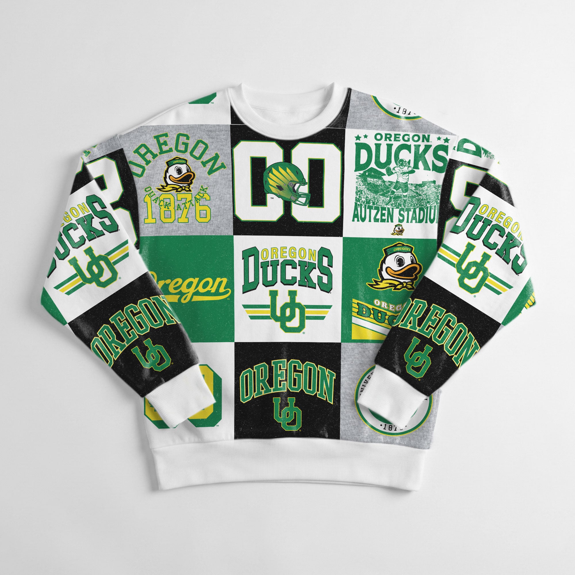 Pull à manches longues patchwork vert Oregon Ducks Highlight Reel pour femme