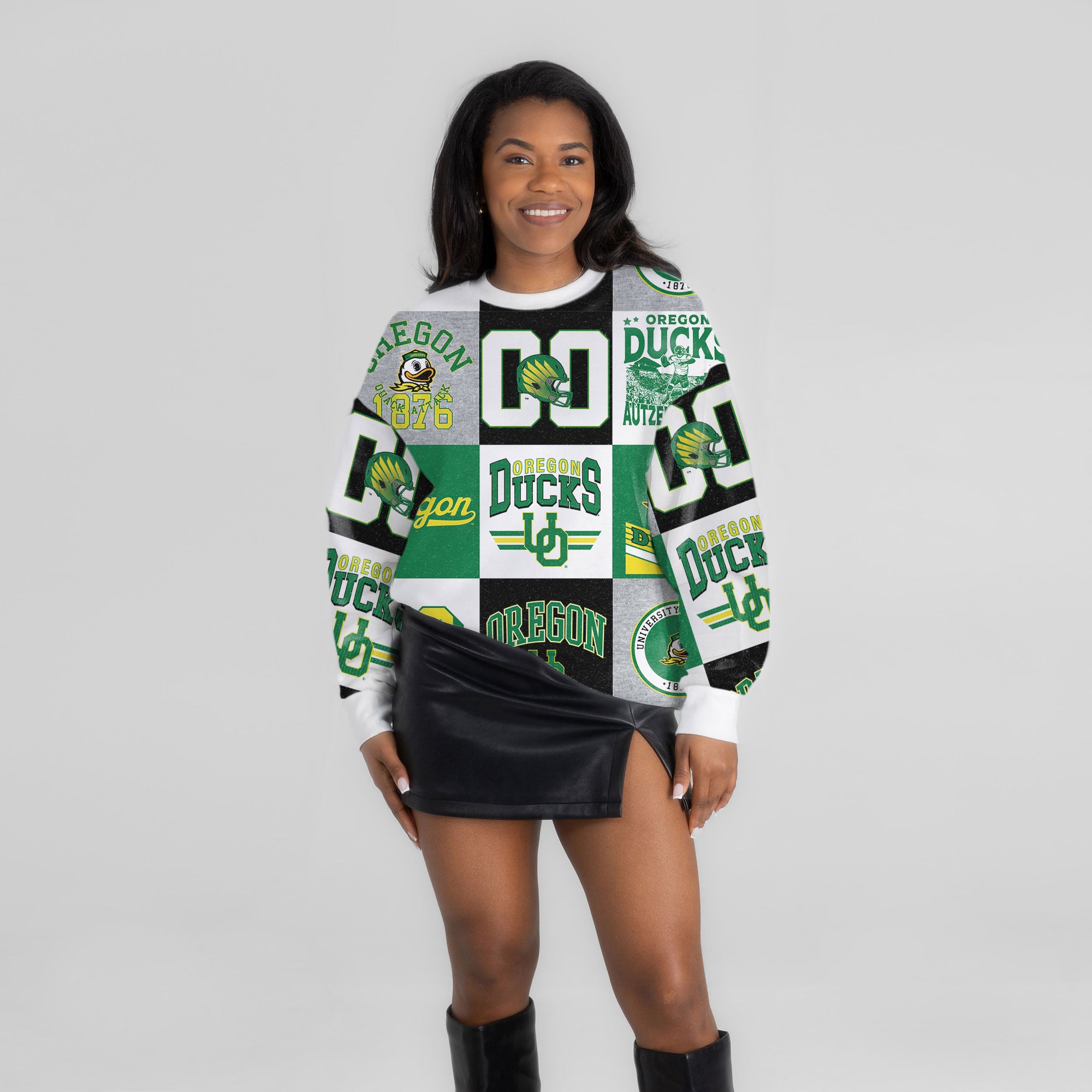 Pull à manches longues patchwork vert Oregon Ducks Highlight Reel pour femme