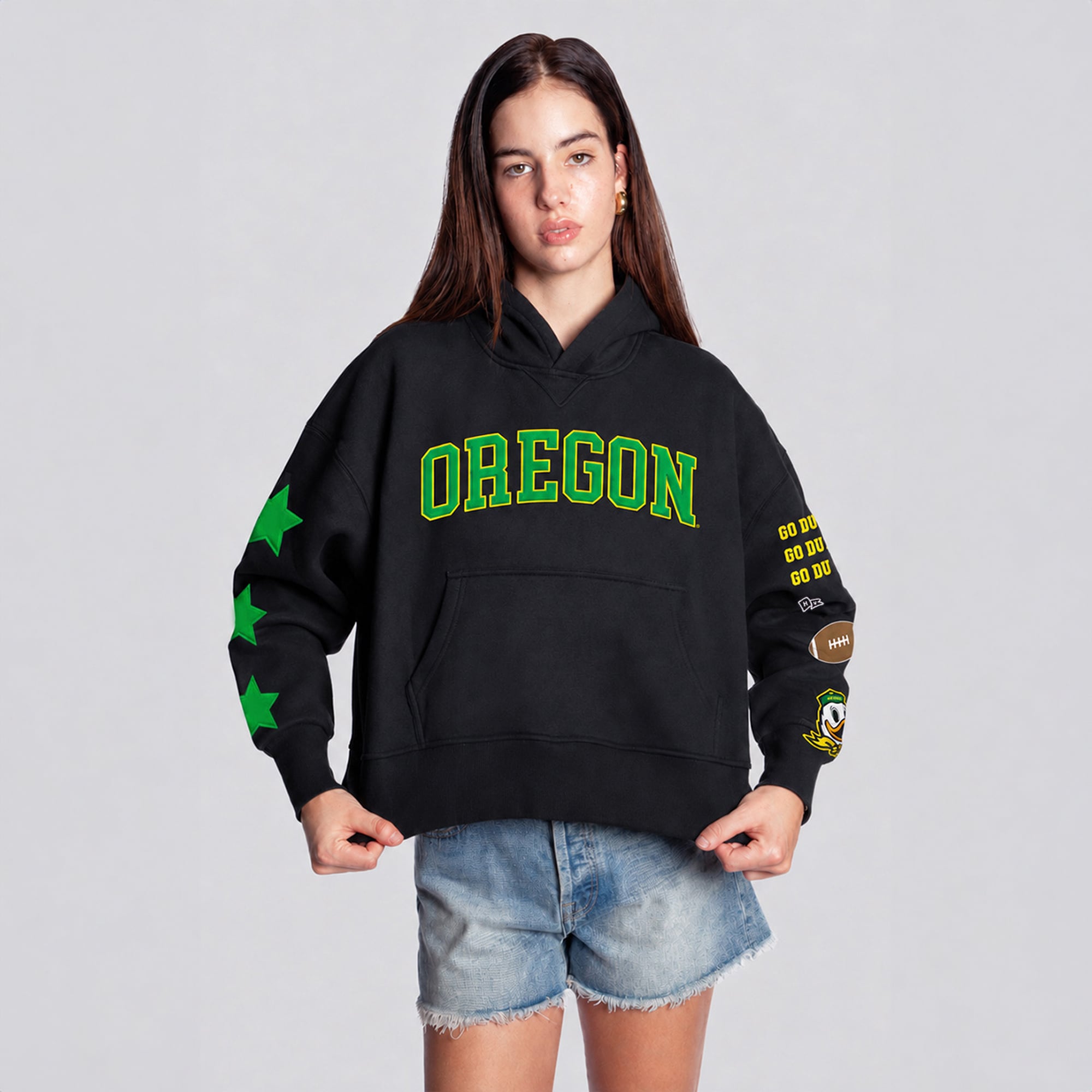 Sweat à capuche court noir Oregon Ducks pour femme de la marque Hype and Vice