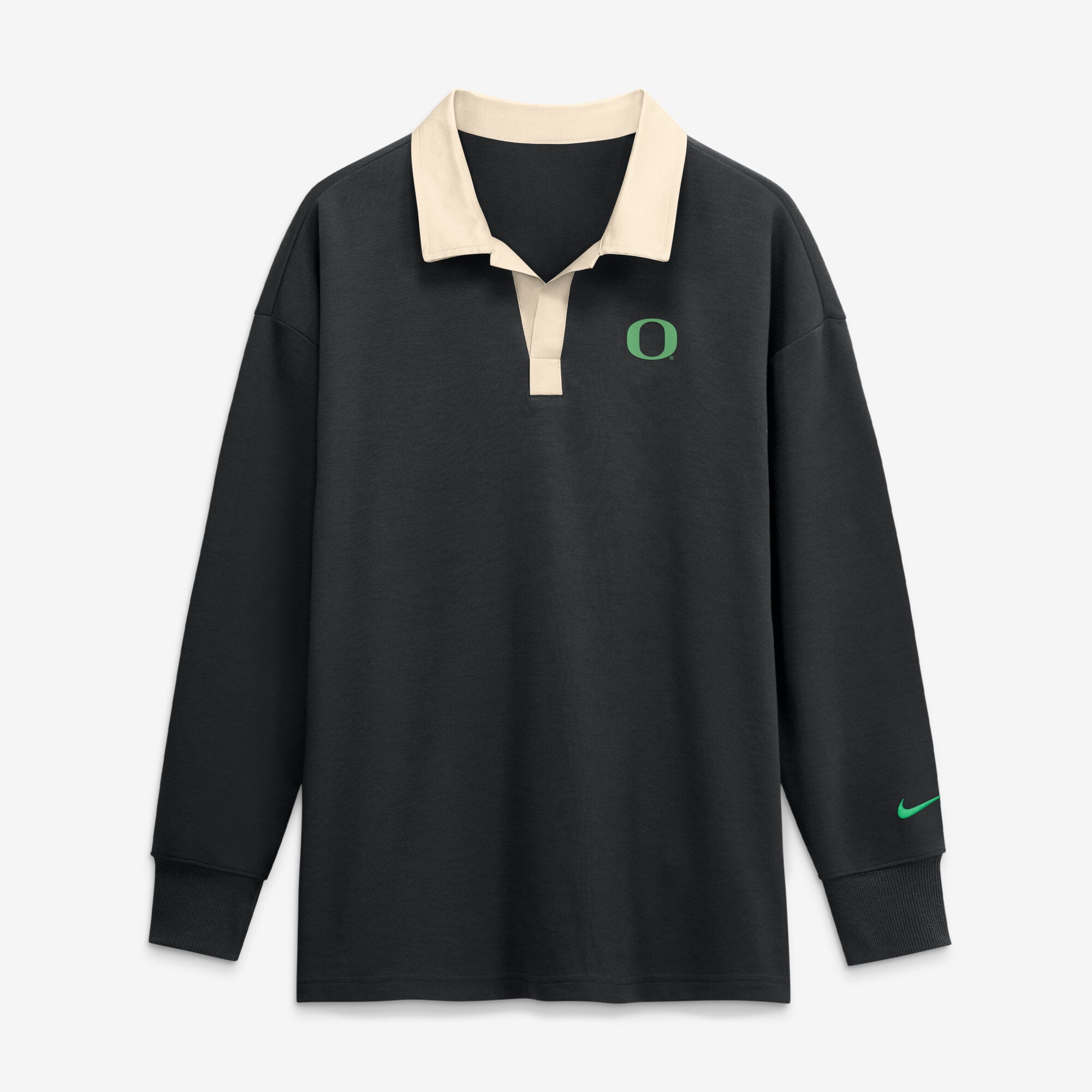 Women's Nike Black Oregon Ducks Oversized Essential Dri-FIT Long Sleeve V-Neck Polo