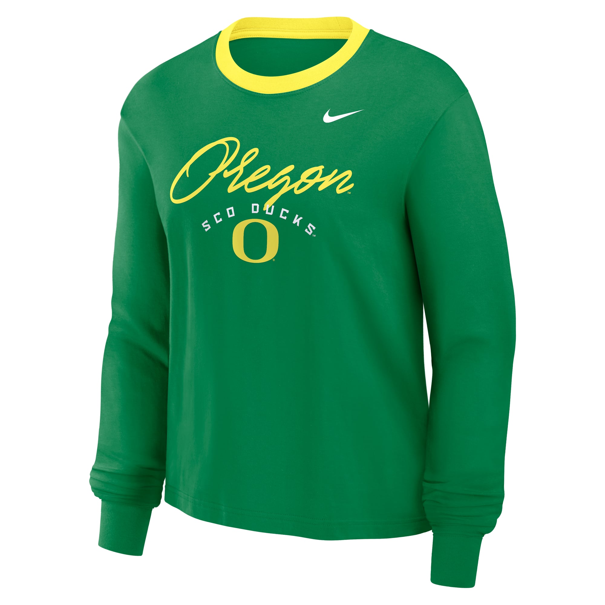 T-shirt à manches longues Nike Oregon Ducks Green Ringer Boxy pour femmes