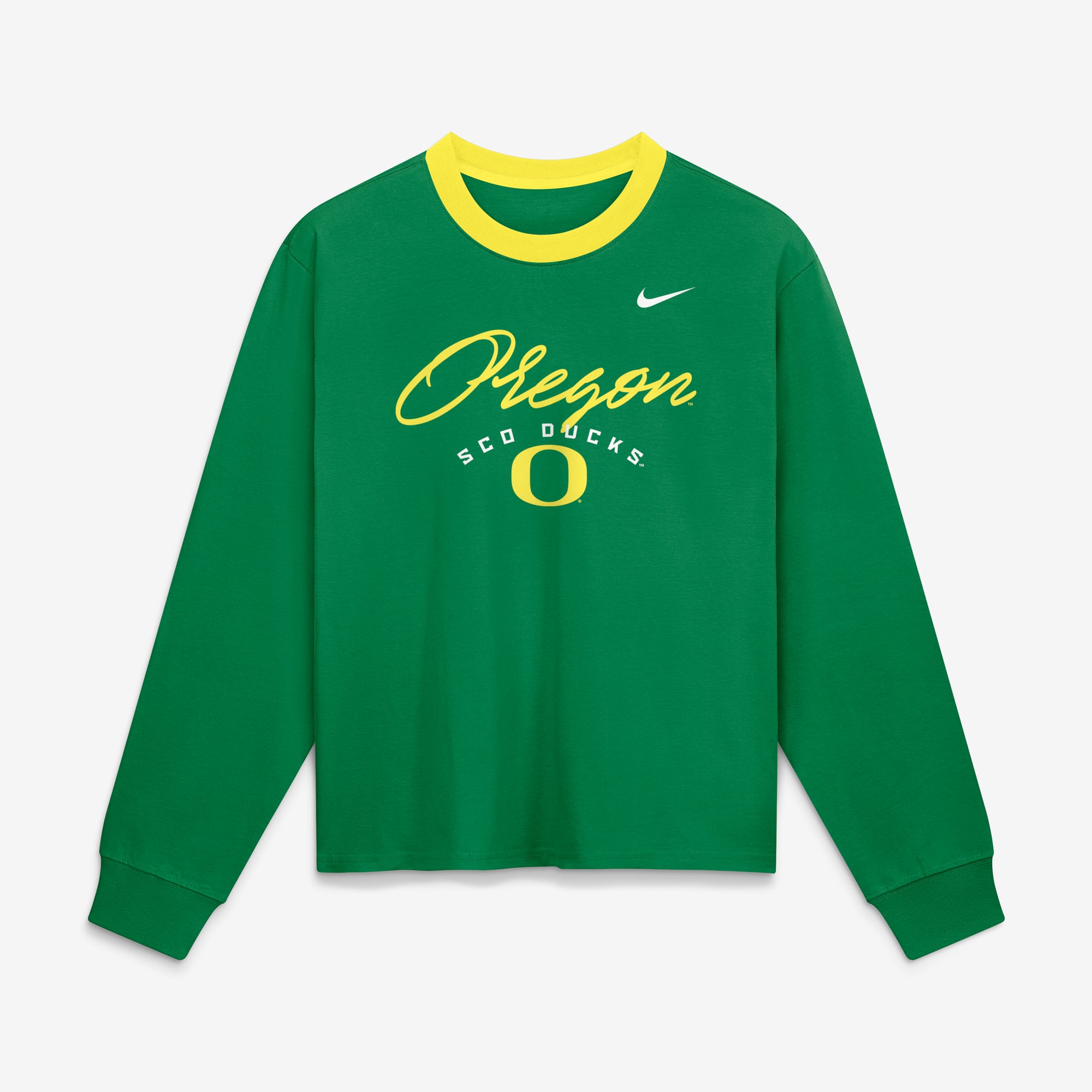 T-shirt à manches longues Nike Oregon Ducks Green Ringer Boxy pour femmes