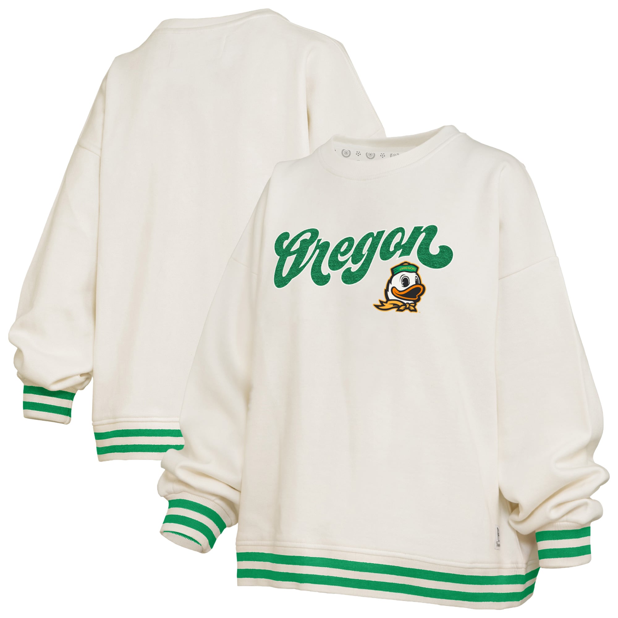 Sweat-shirt côtelé en chenille crème Oregon Ducks Bonanza pour femme de Pressbox