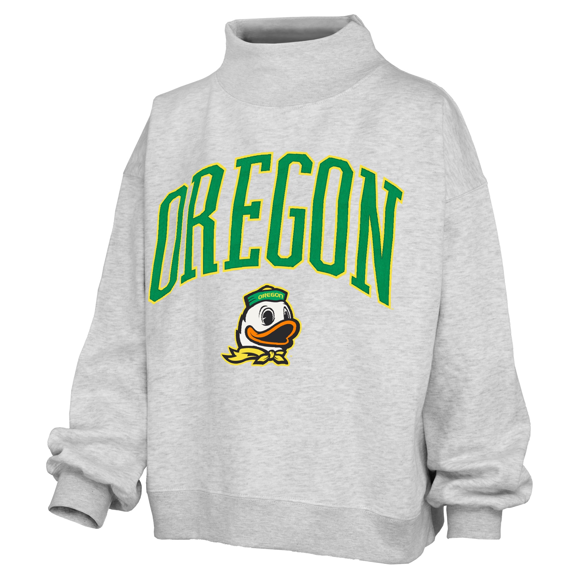 Women's Pressbox Gray Oregon Ducks Nelson Texture Lingo Mock Neck Fleece Sweatshirt