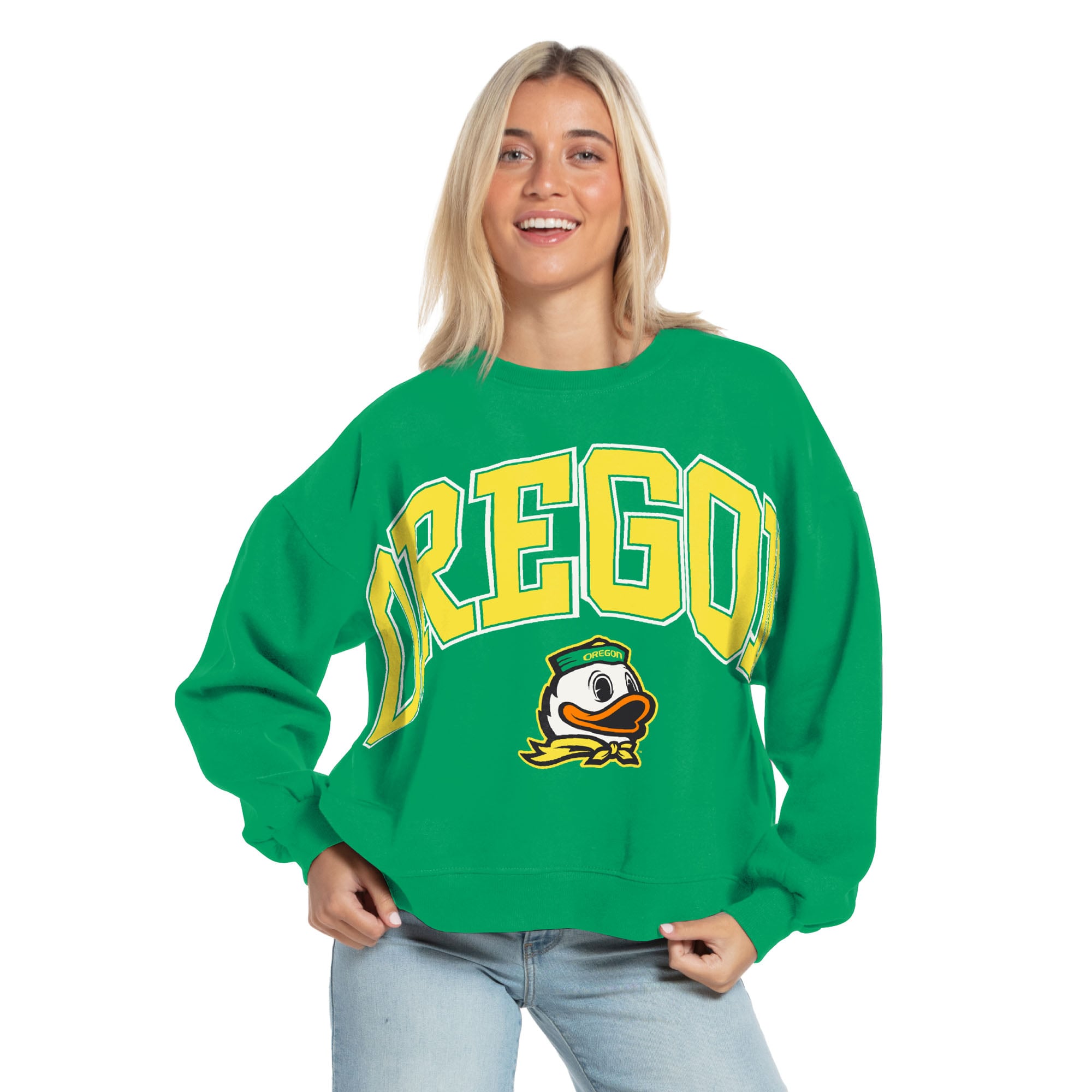Sweat-shirt surdimensionné Janice vert Pressbox pour femme, longueur taille, Oregon Ducks