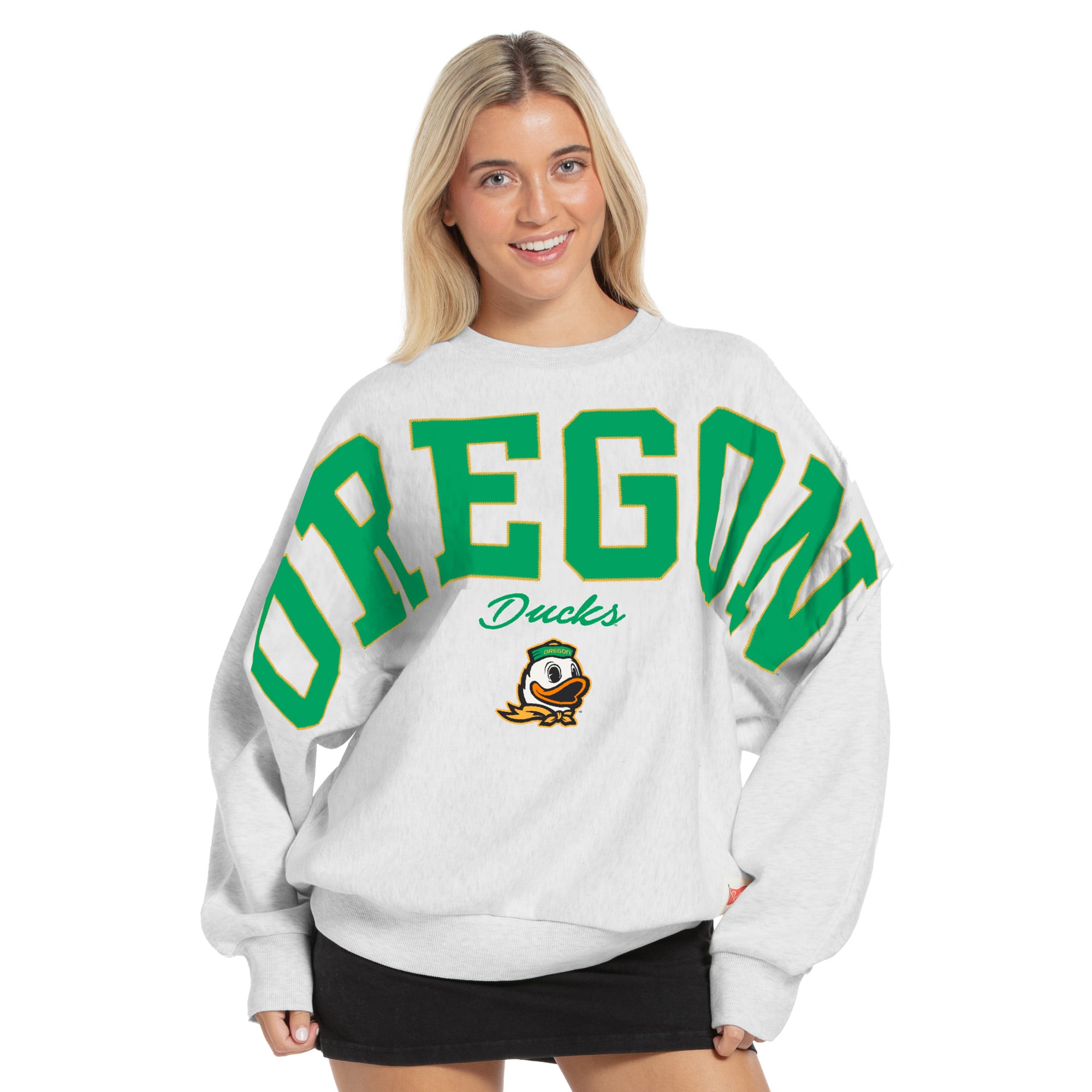 Sweat-shirt oversize en flanelle gris chiné Oregon Ducks pour femme, de la marque Pressbox.