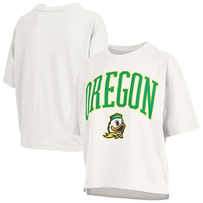 Oregon Ducks Pressbox Women's Oversized Nelson Arch Over Logo Slub T-Shirt - White