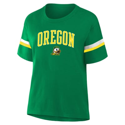  Oregon Ducks Profile Women's Stripe Plus Size T-Shirt - Green