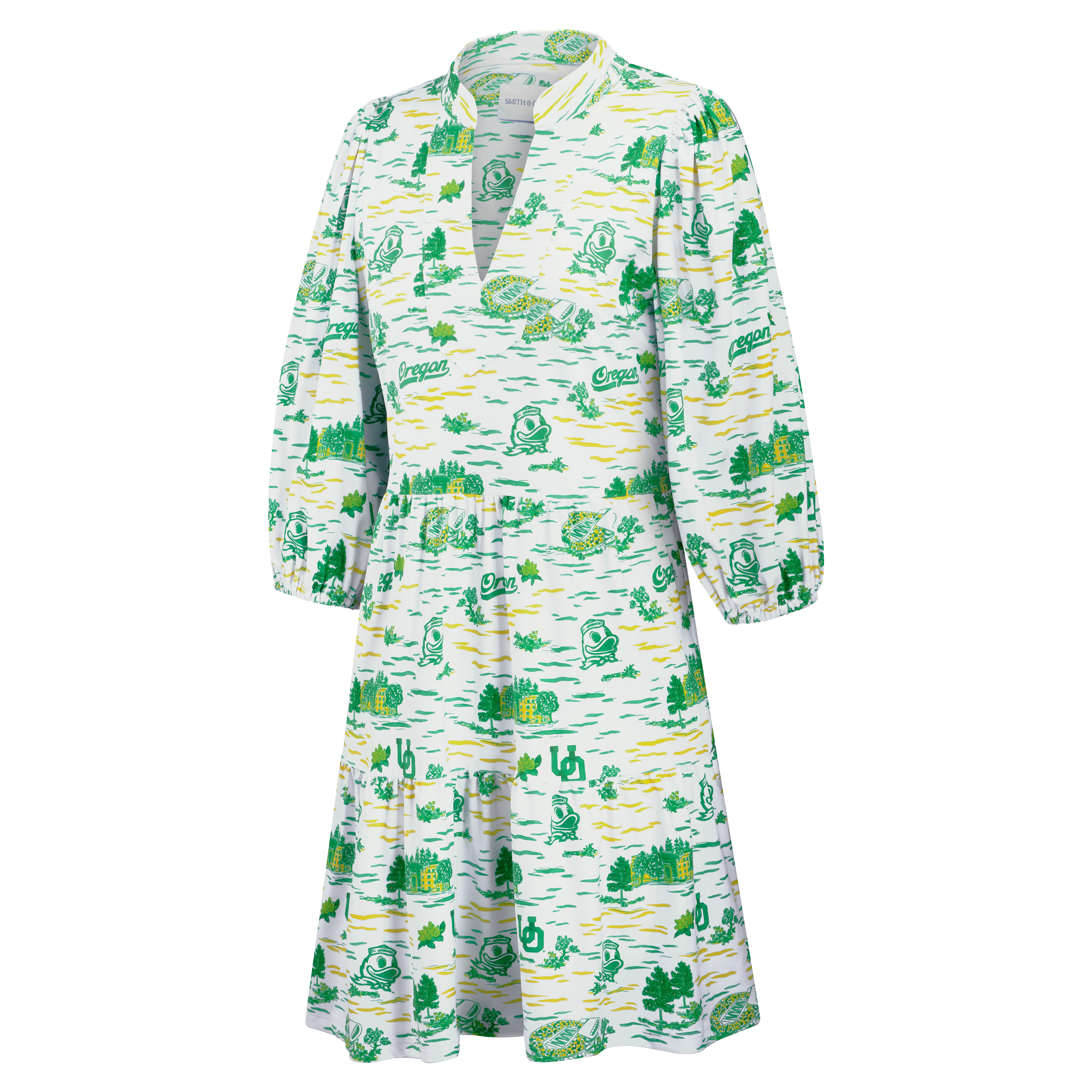 Women's Smith & Quinn White Oregon Ducks 3/4 Sleeve Toile Tory Dress