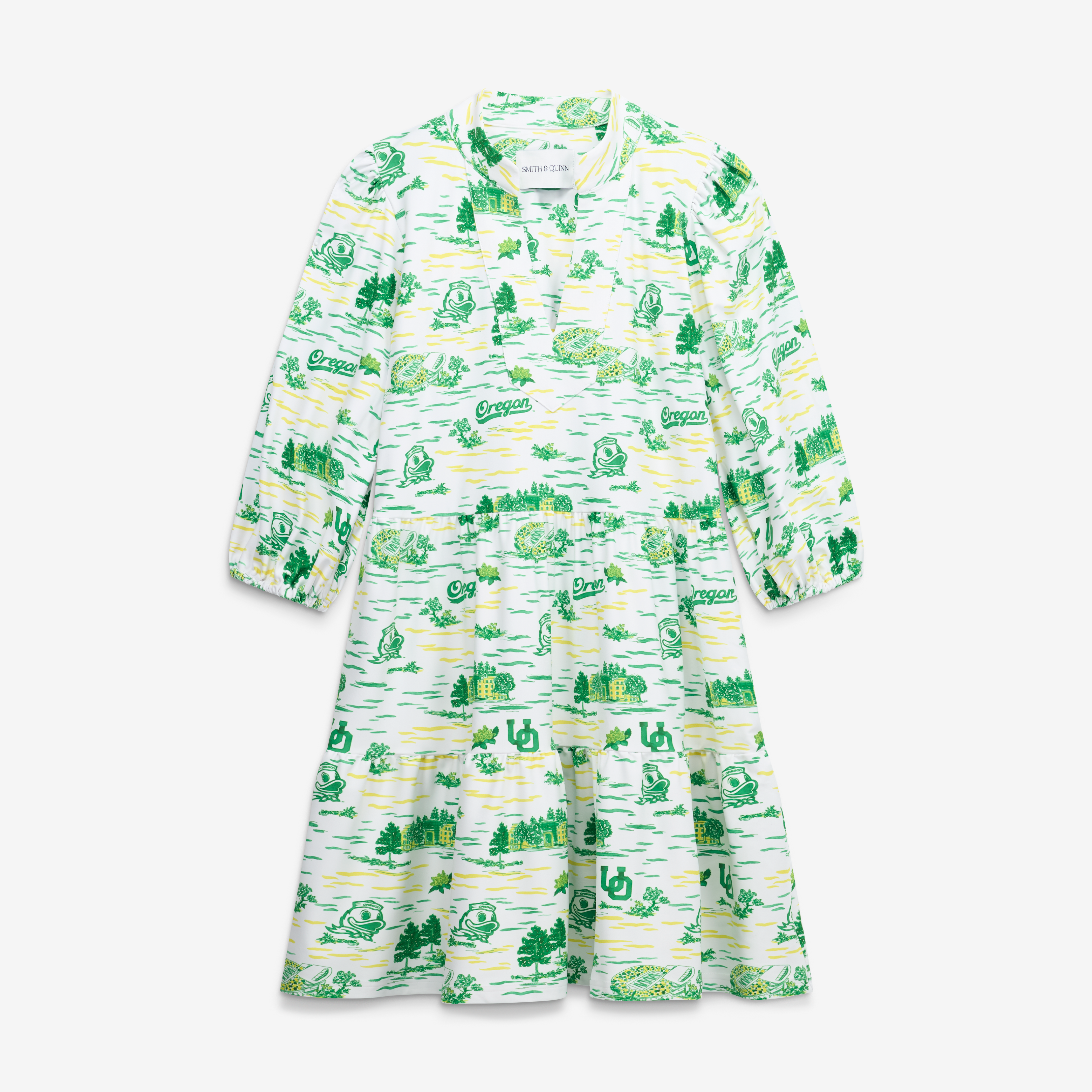 Women's Smith & Quinn White Oregon Ducks 3/4 Sleeve Toile Tory Dress