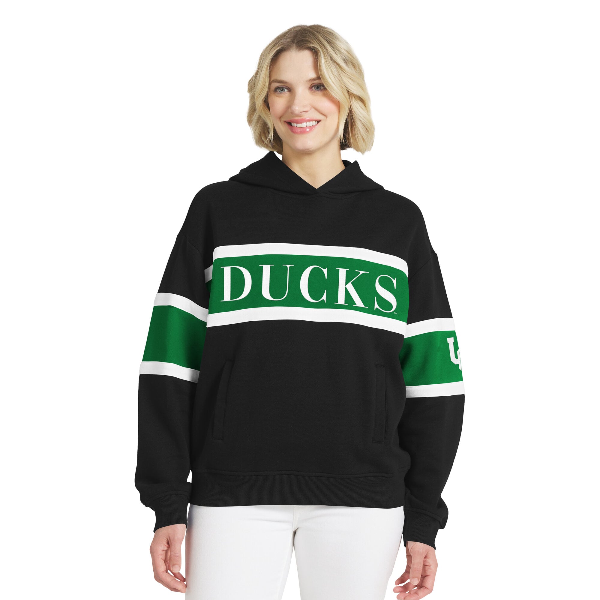 Sweat à capuche colorblock noir Oregon Ducks de la marque WEAR by Erin Andrews pour femme