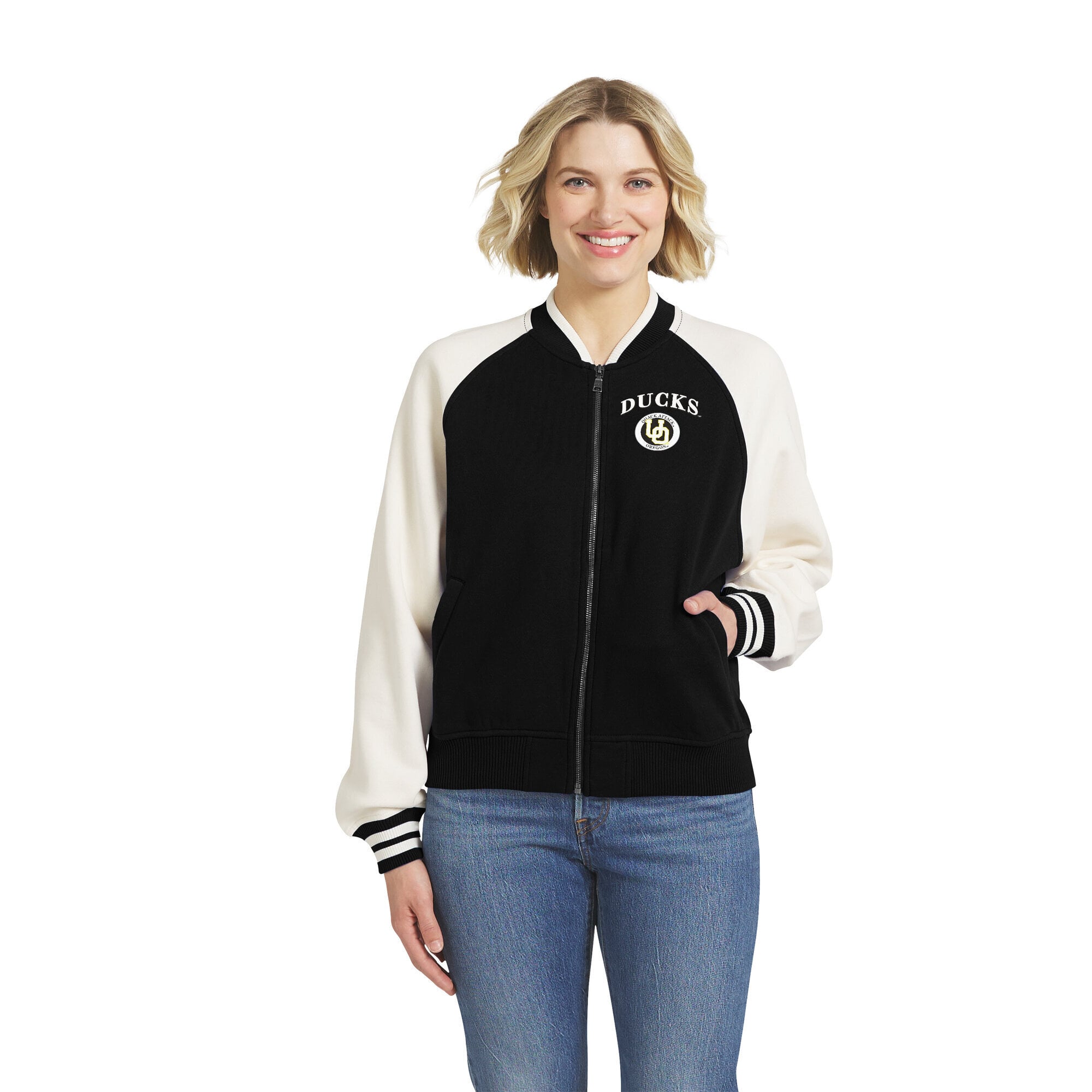 Veste raglan zippée noire Oregon Ducks pour femme de la marque WEAR by Erin Andrews