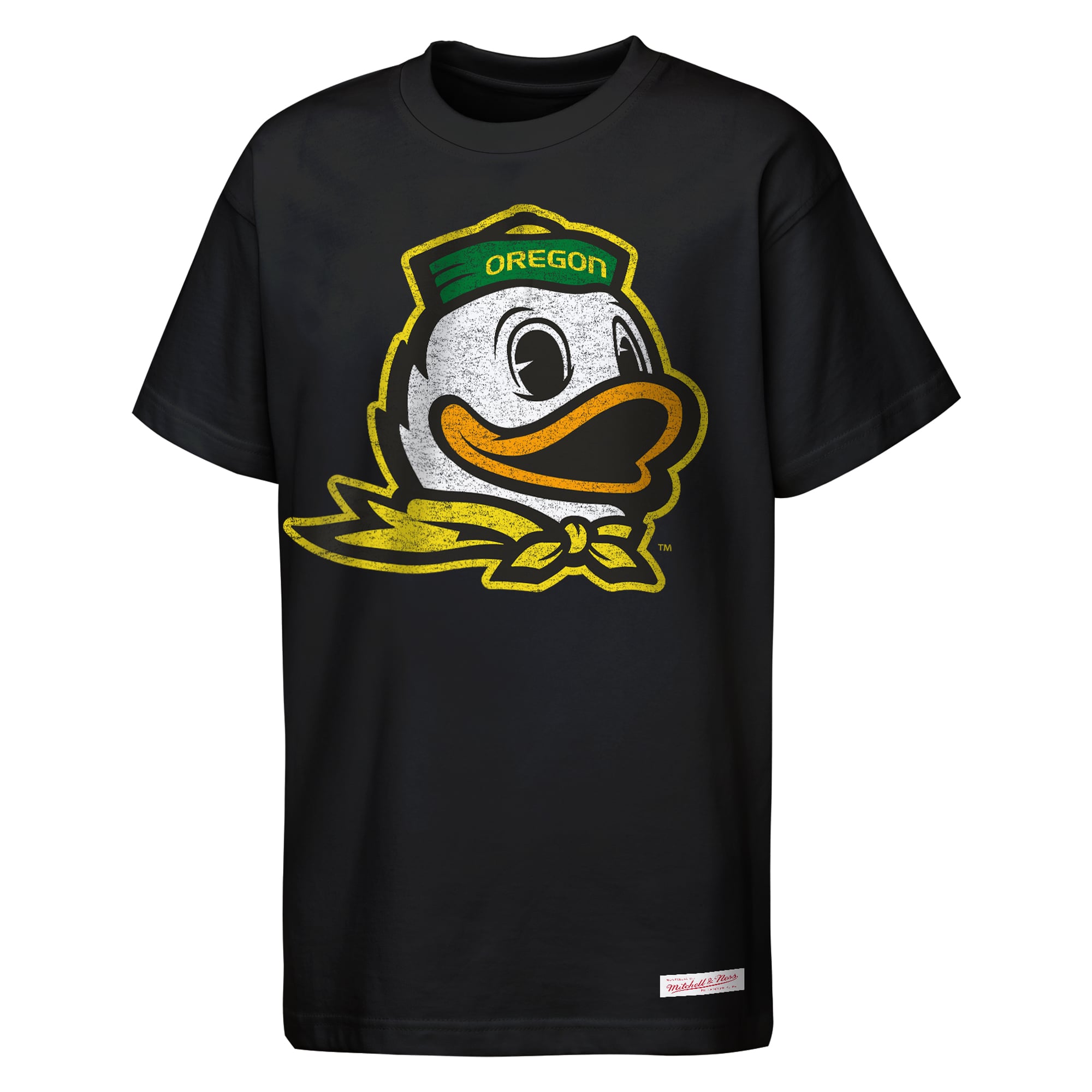 Youth Mitchell & Ness Black Oregon Ducks Mascot Big Face Heavyweight T-Shirt