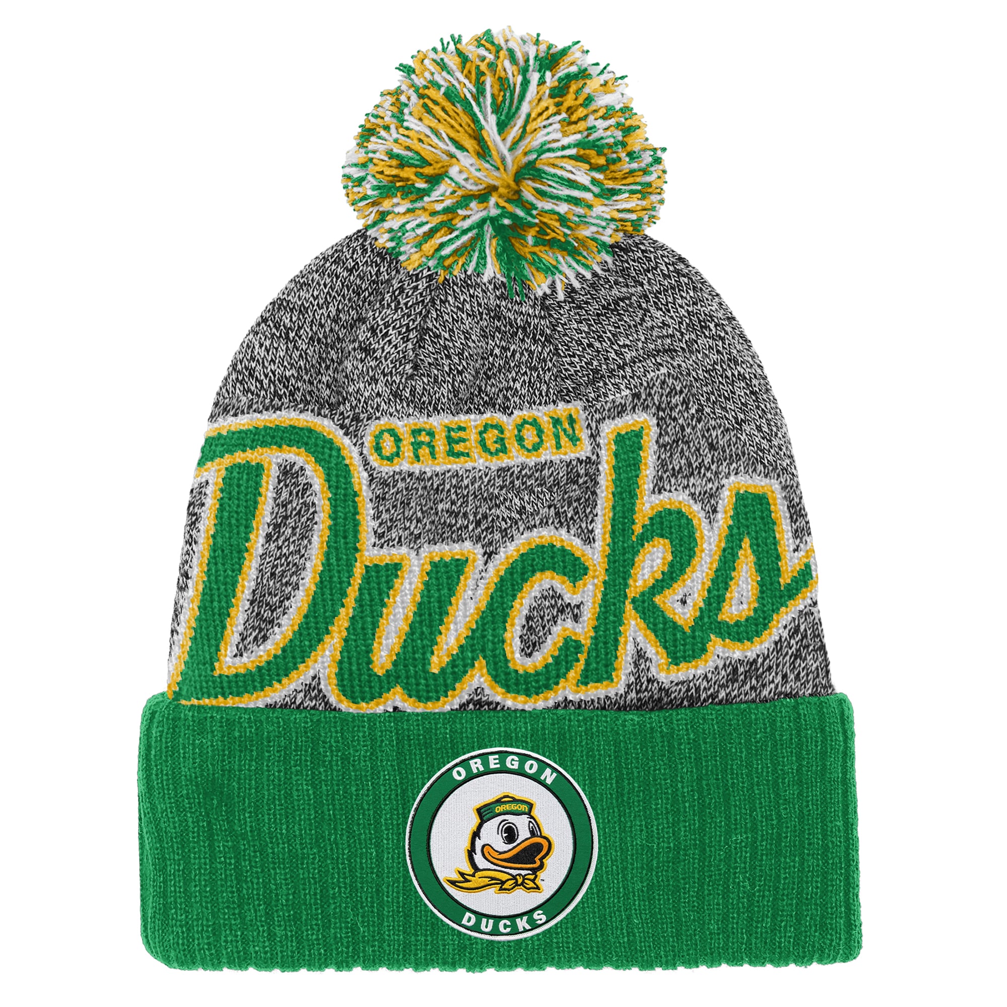 Bonnet à revers Mitchell & Ness vert Oregon Ducks pour enfant, avec pompon