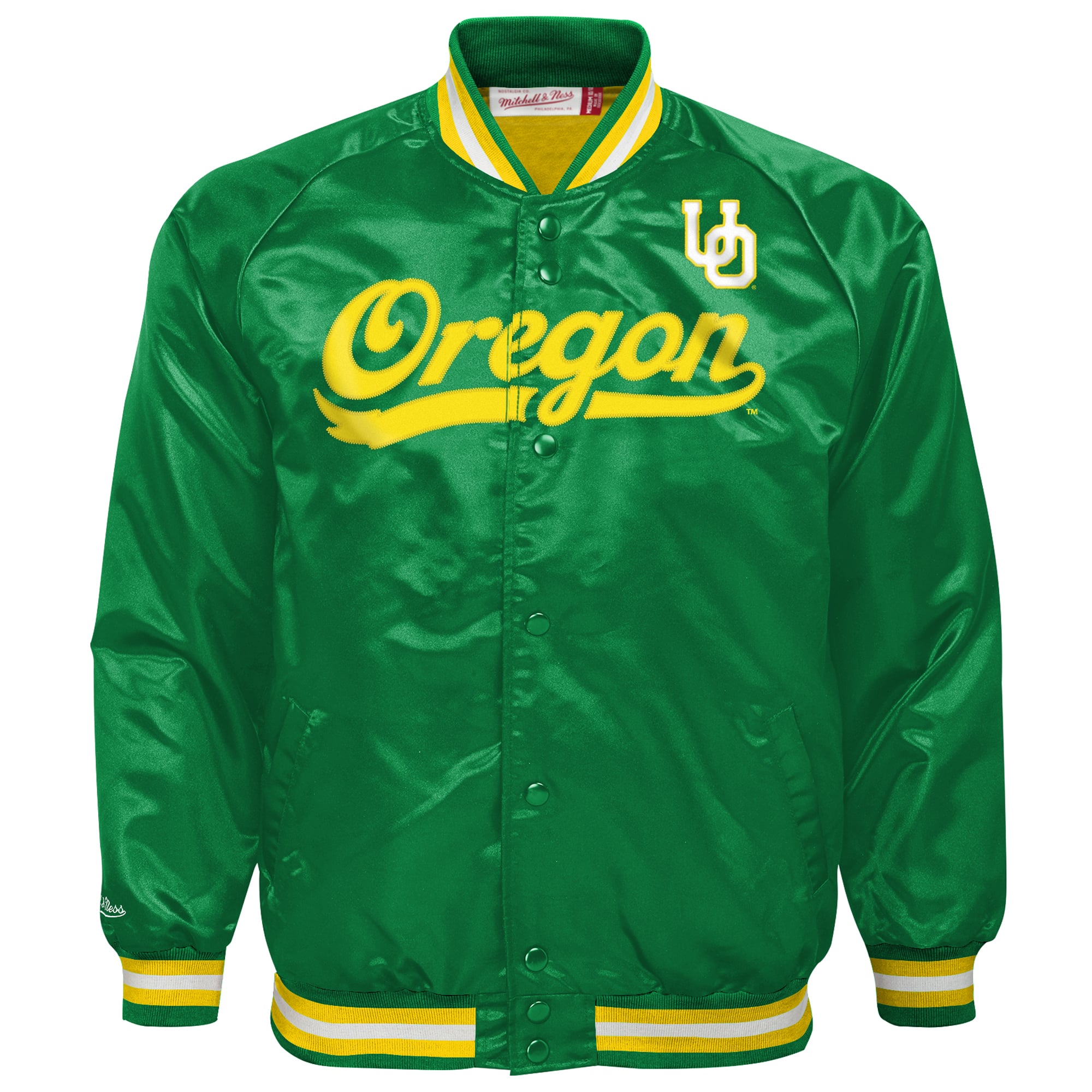 Youth Mitchell & Ness Green Oregon Ducks Satin Full-Snap Raglan Jacket