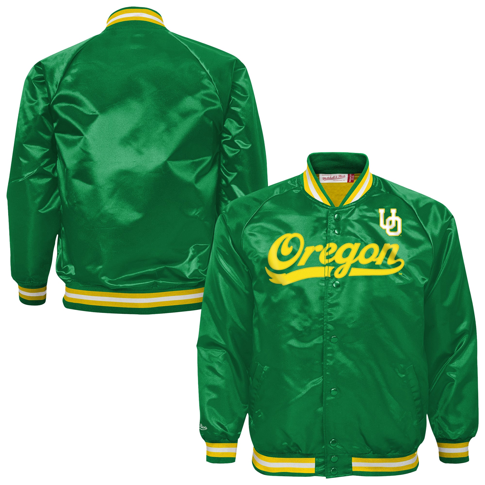 Youth Mitchell & Ness Green Oregon Ducks Satin Full-Snap Raglan Jacket