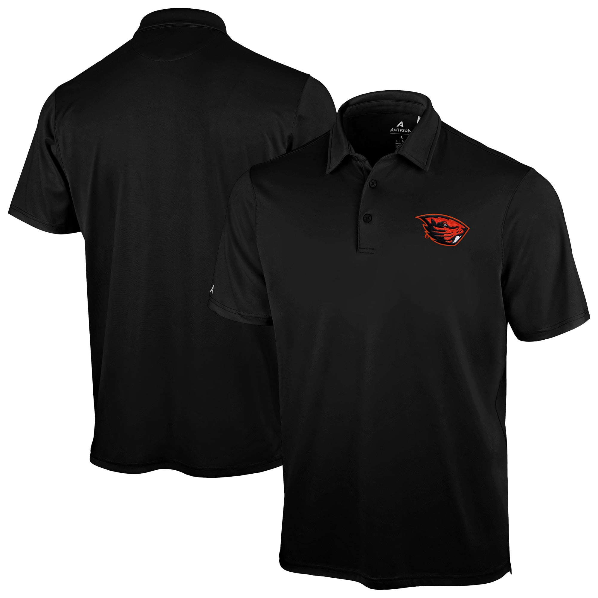 Men's Antigua Black Oregon State Beavers Unshakeable Solid Polo