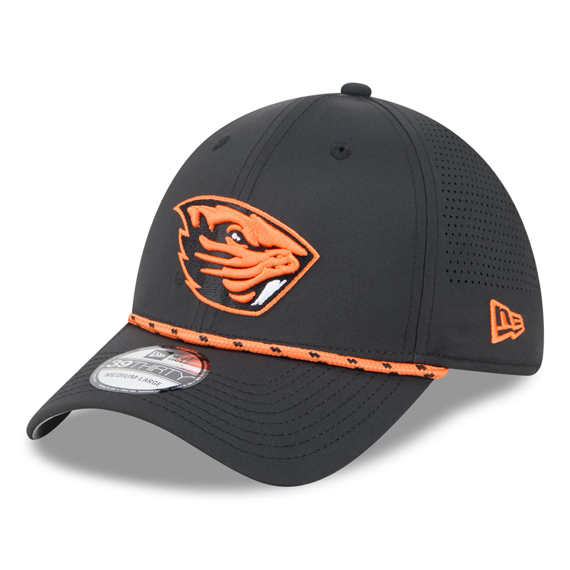 Casquette extensible New Era noire pour homme, modèle 39THIRTY, motif Oregon State Beavers.