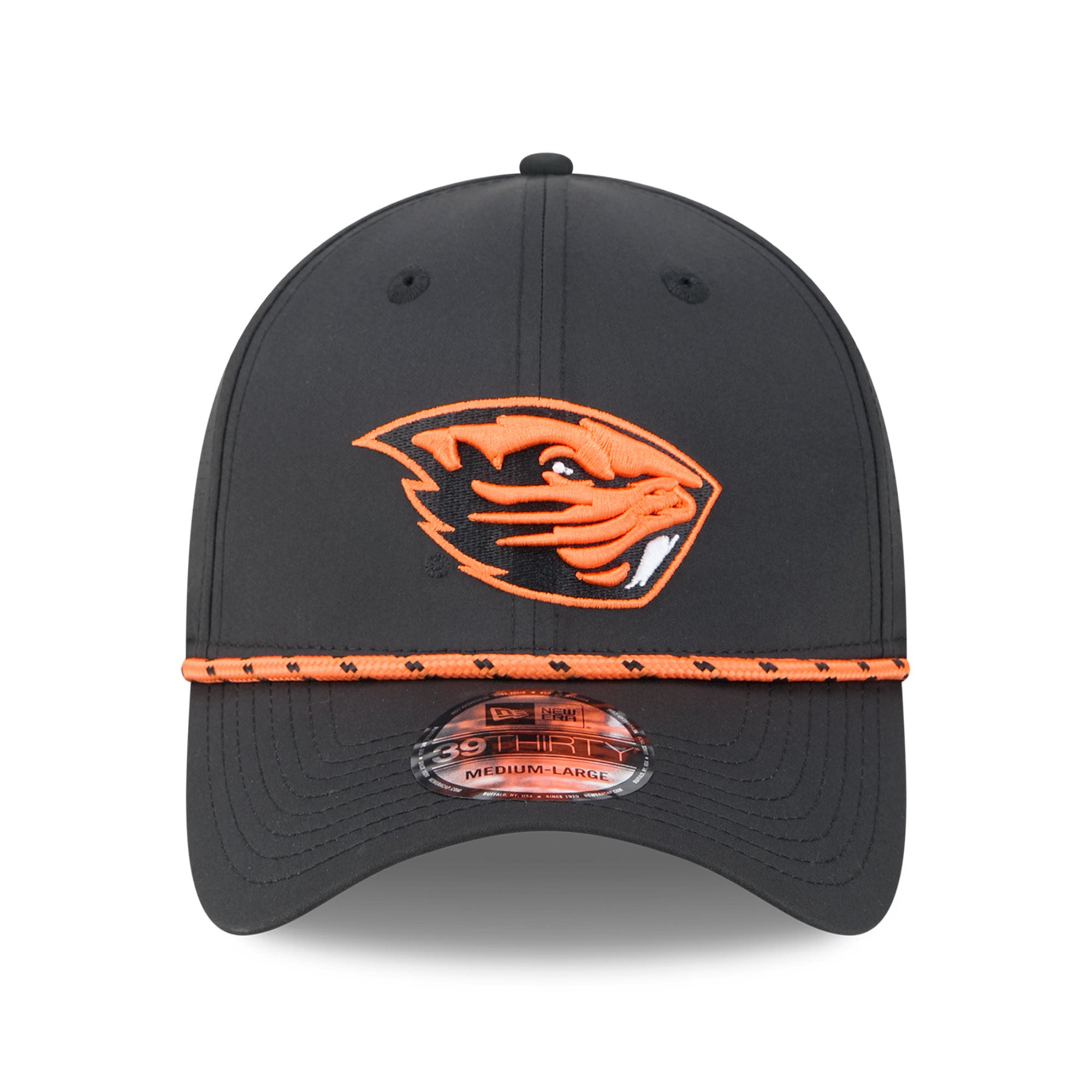 Casquette extensible New Era noire pour homme, modèle 39THIRTY, motif Oregon State Beavers.