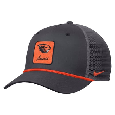  Oregon State Beavers Nike Primetime Logo Script Rise Rope Trucker Adjustable Hat - Anthracite