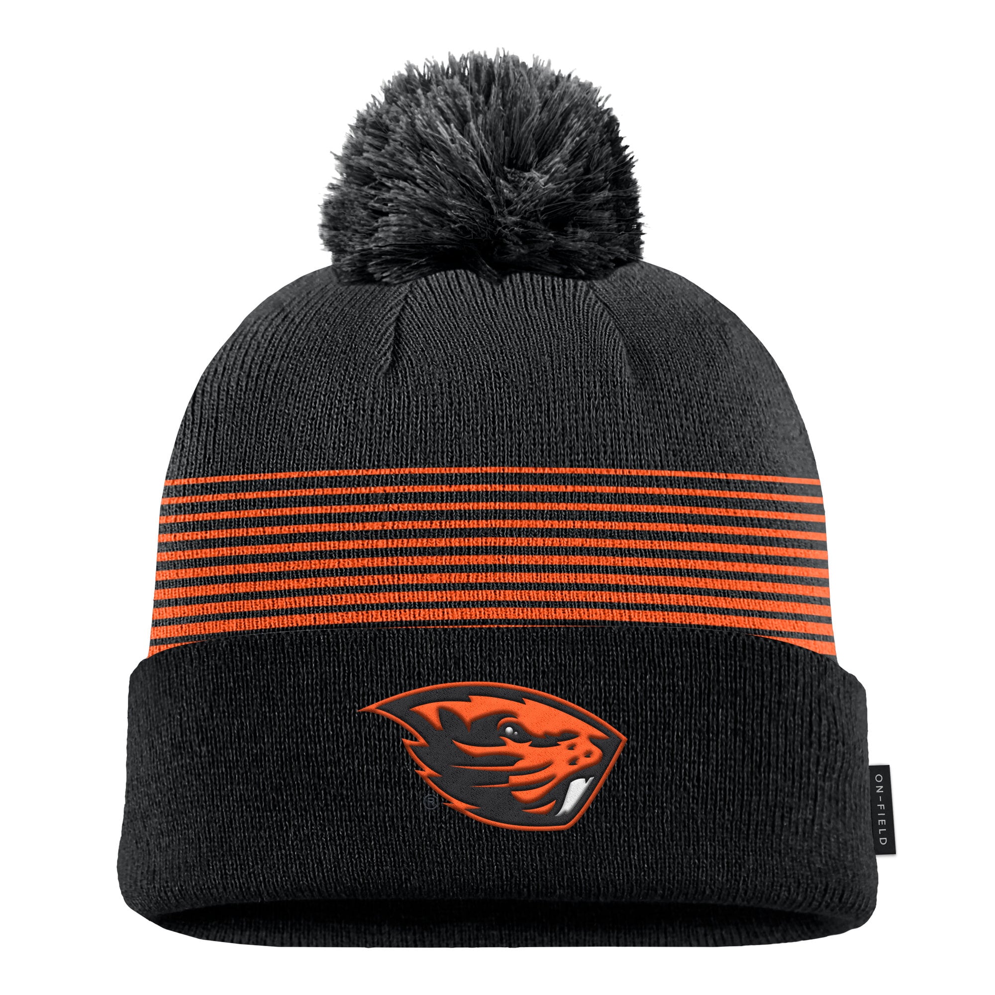 Bonnet Nike noir pour homme, modèle Oregon State Beavers 2026, à revers et pompon.