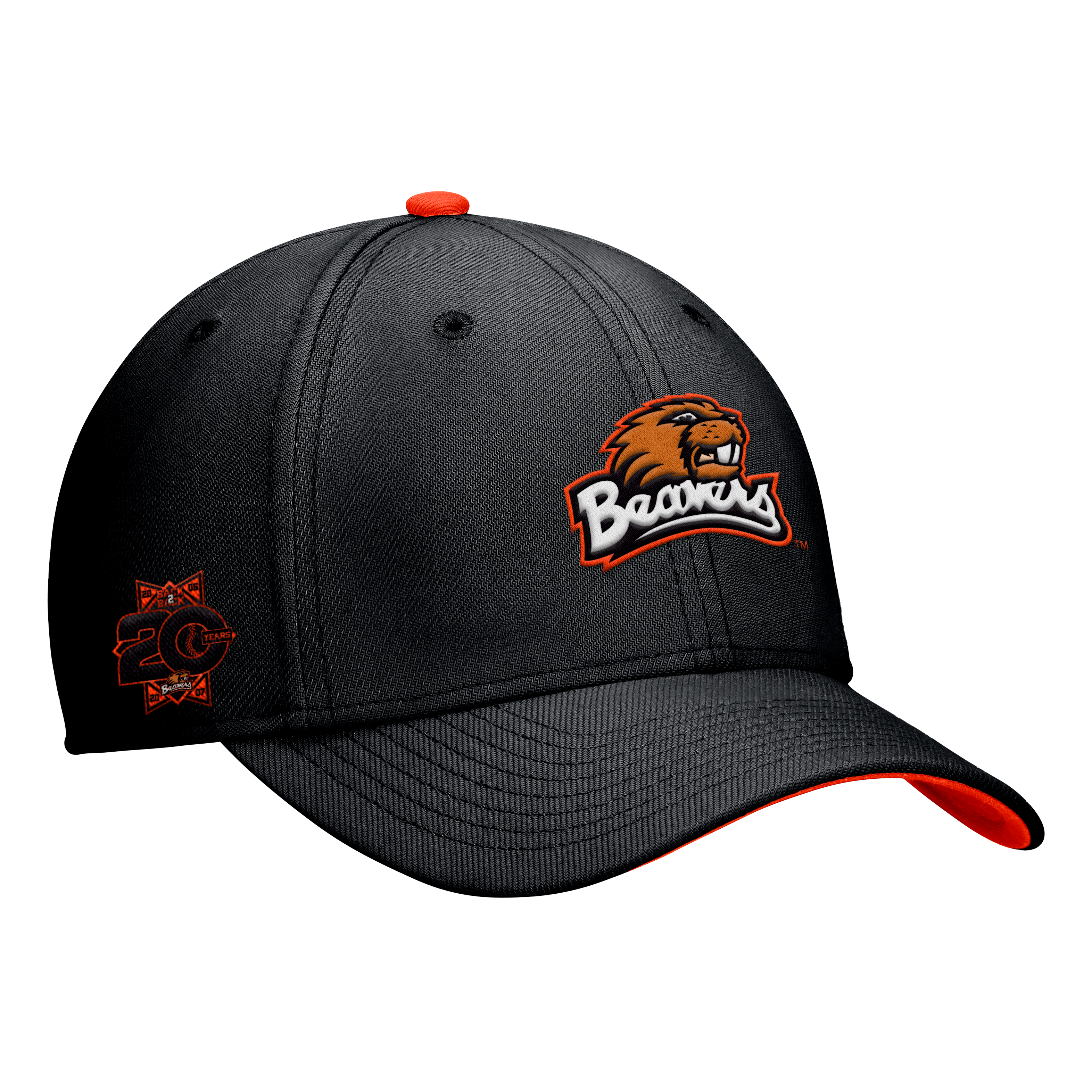 Casquette Nike Rise SwooshFlex Dri-FIT noire pour homme, édition spéciale 20e anniversaire des Oregon State Beavers, champions College World Series
